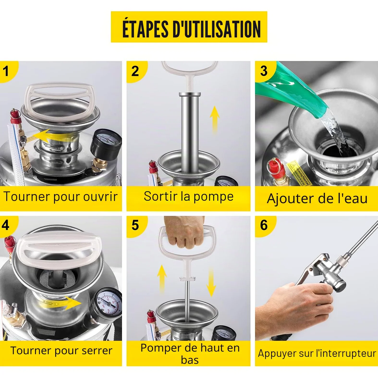 VEVOR Pulvérisateur à Pression 6 l en Acier Inoxydable avec Valve et manomètre Convient pour la Maison, Le Jardin, Les véhicules touristiques, Les véhicules spéciaux, Les navires, Le Nettoyage des