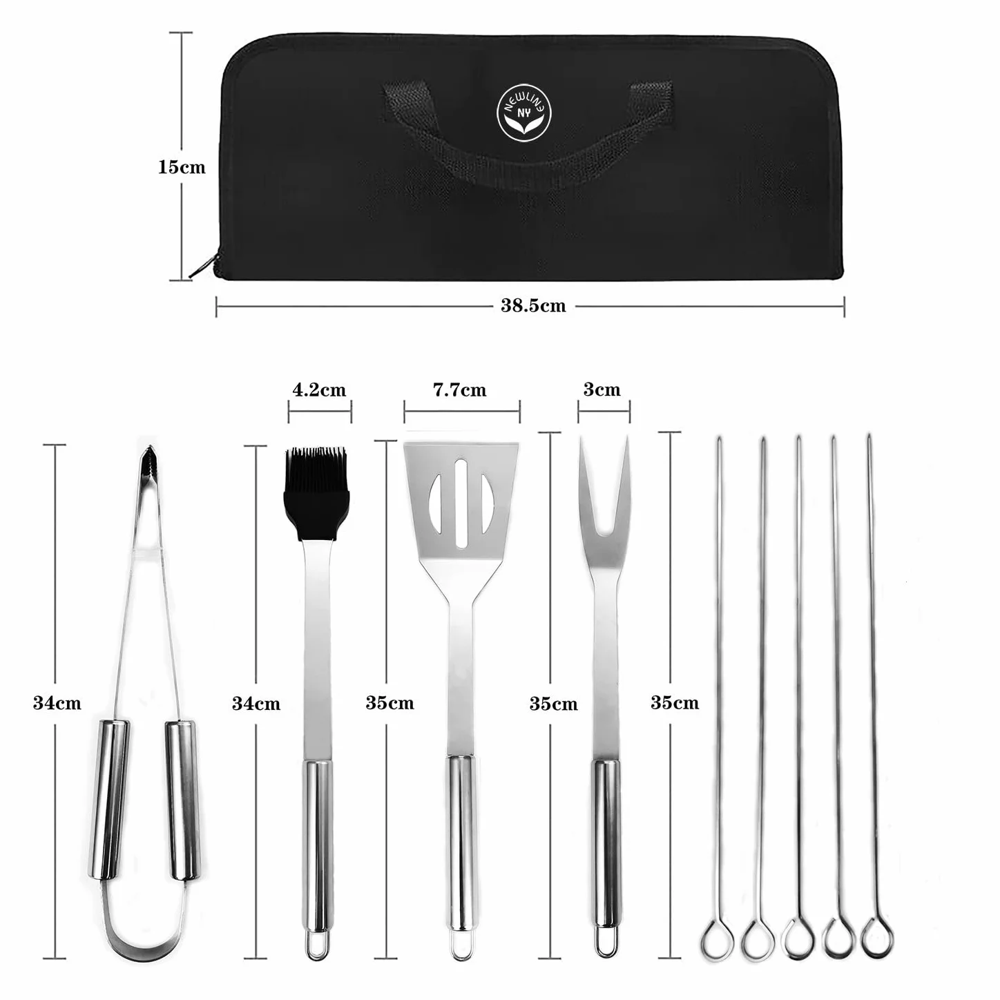 NewlineNY Kit de 9 outils de barbecue en acier inoxydable