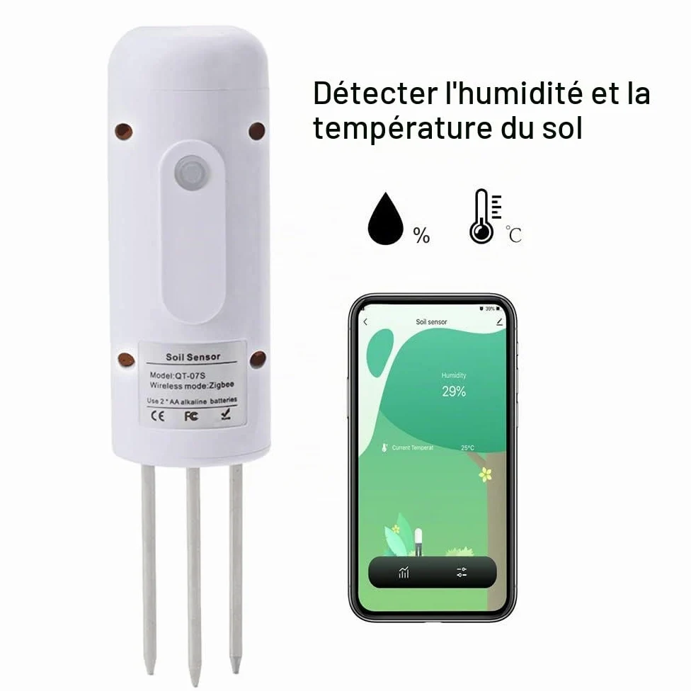 Tuya Zigbee Testeur d'humidité du sol sans fil Détecteur étanche IP67 pour plantation de jardin