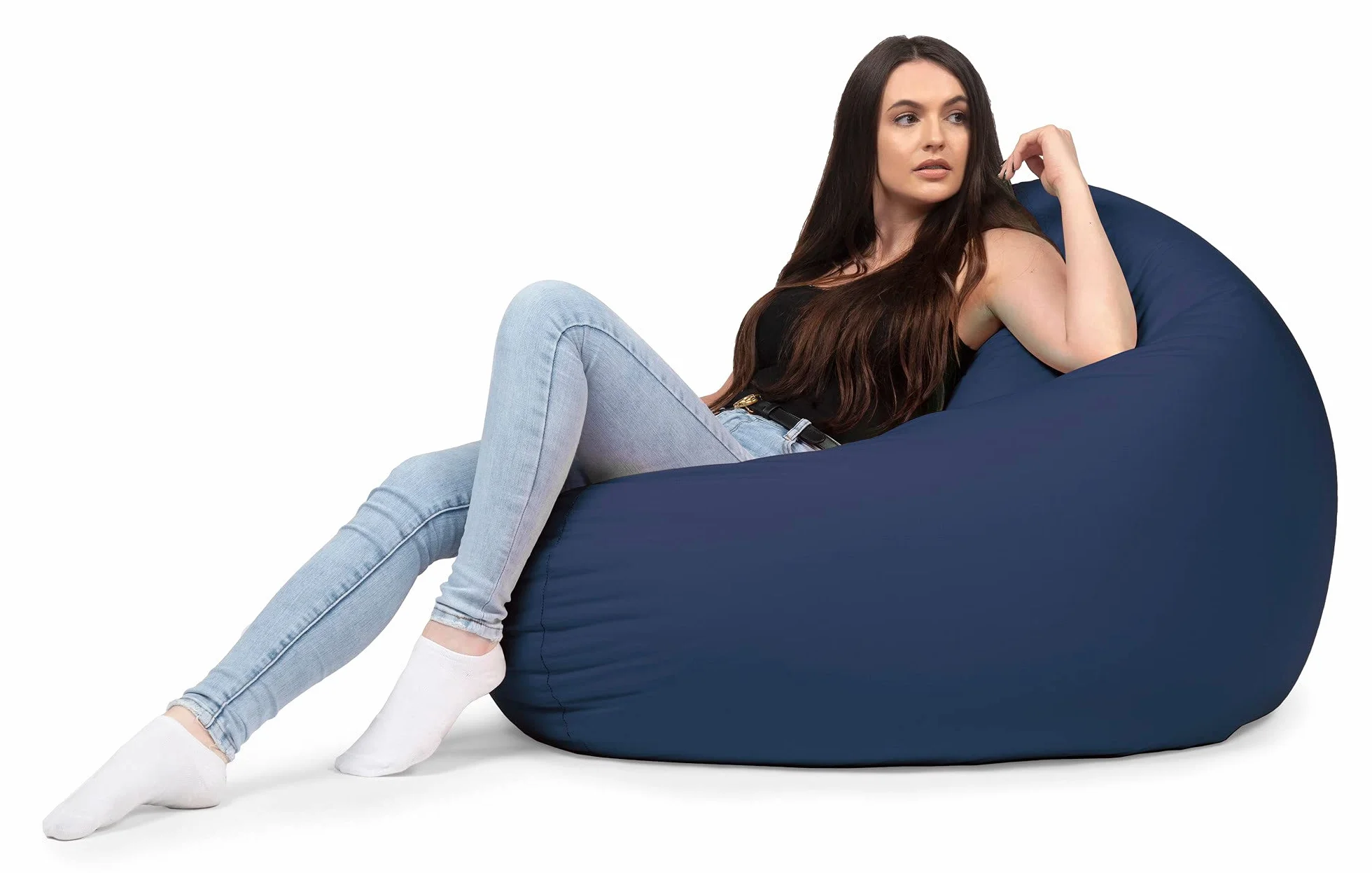 Chilly Pilley Fauteuil Pouf Coussin De Sol avec Remplissage EPS Pouf Géant Intérieur Extérieur Imperméable Multifonctionnel Bleu Foncé Ø 125 cm