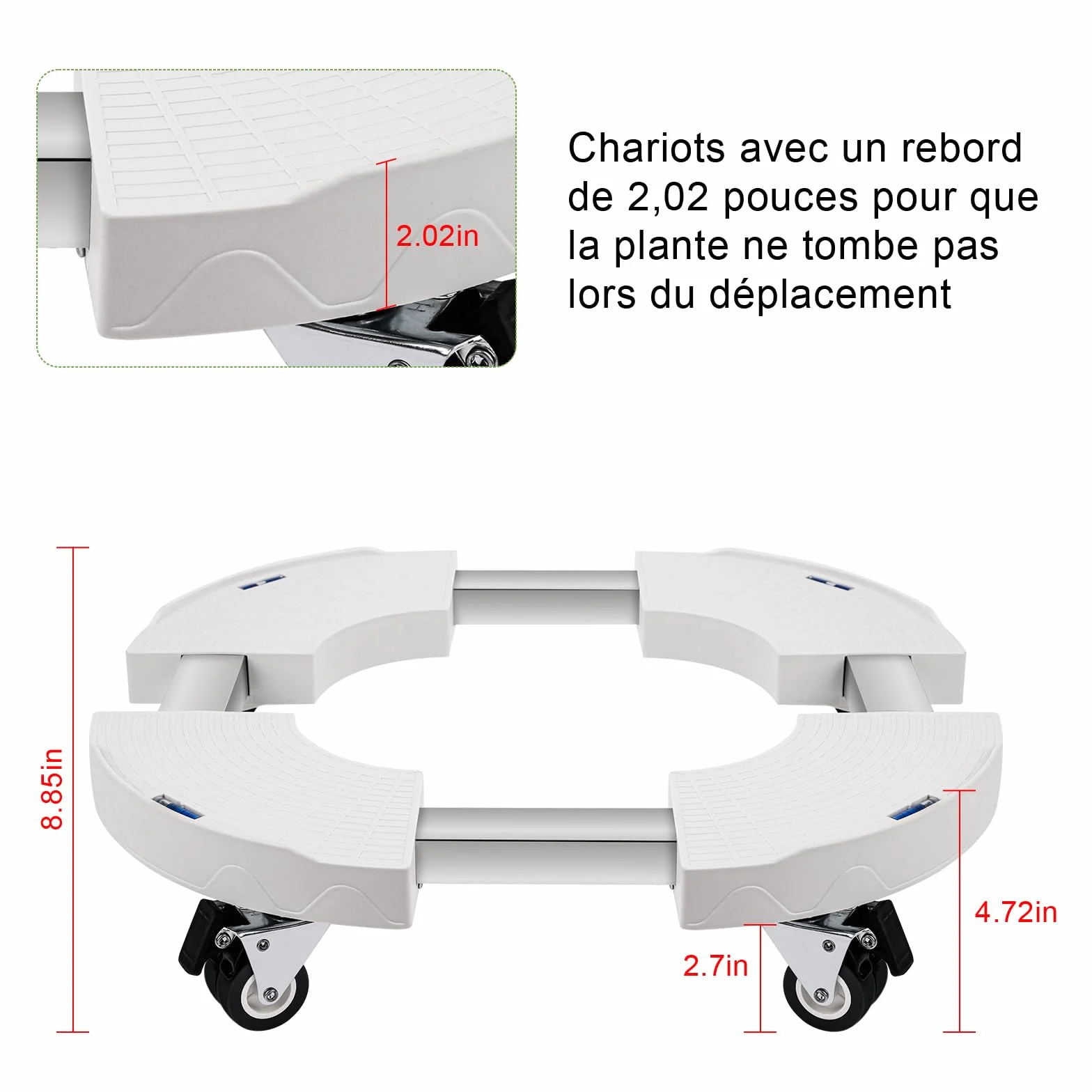 DEWEL Support Roulette Porte Plante Réglable 38-50cm, Capacité de Charge 200 kg