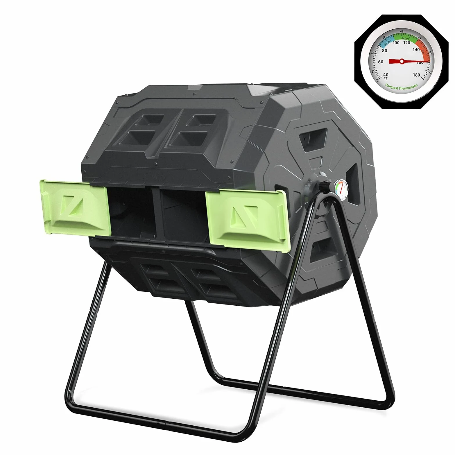 Composteur amélioré de 160 l avec thermomètre à compost – Bac à compost de jardin à double chambre (vert)