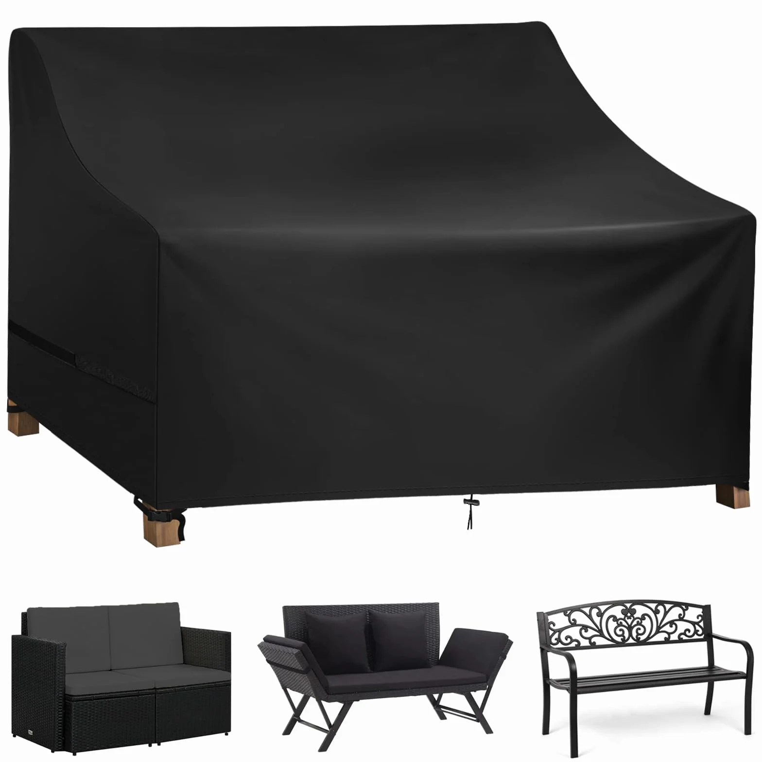Housses de Canapés de Jardin 600D Oxford Imperméable Anti-UV Protection Banc Extérieur 190x70x65/94cm