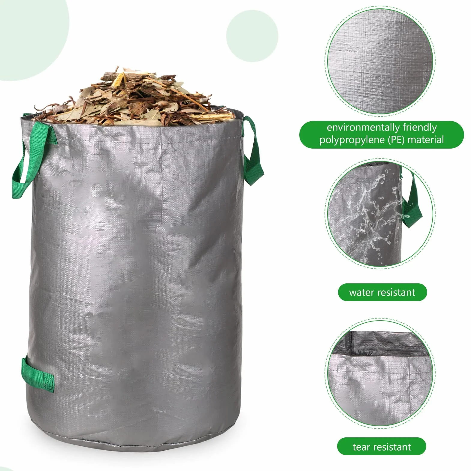 Hanzete Lot de 3 sacs à déchets de jardin réutilisables 100 l pour cour, recyclables, poubelles à feuilles, plantes, piscine, aménagement paysager, pelouse, terrasse