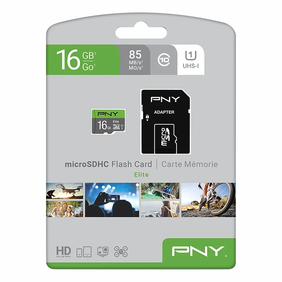 PNY Elite microSDHC 16 Go Carte Mémoire Classe 10 UHS-I U1 100 Mo/s + Adaptateur SD