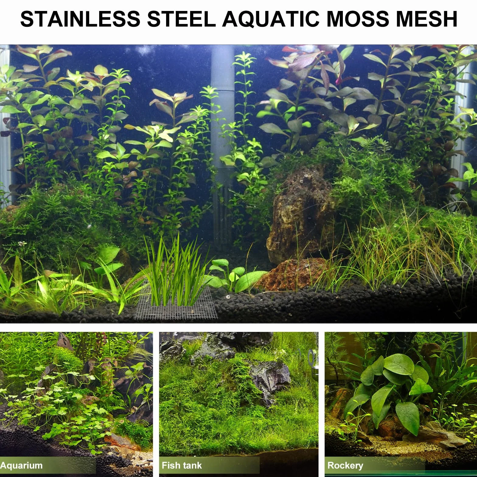 Filet en Acier Inoxydable Argenté 15pcs pour Mousse Aquatique et Java Moss, Maille Solide Résistante Accessoire Aquarium