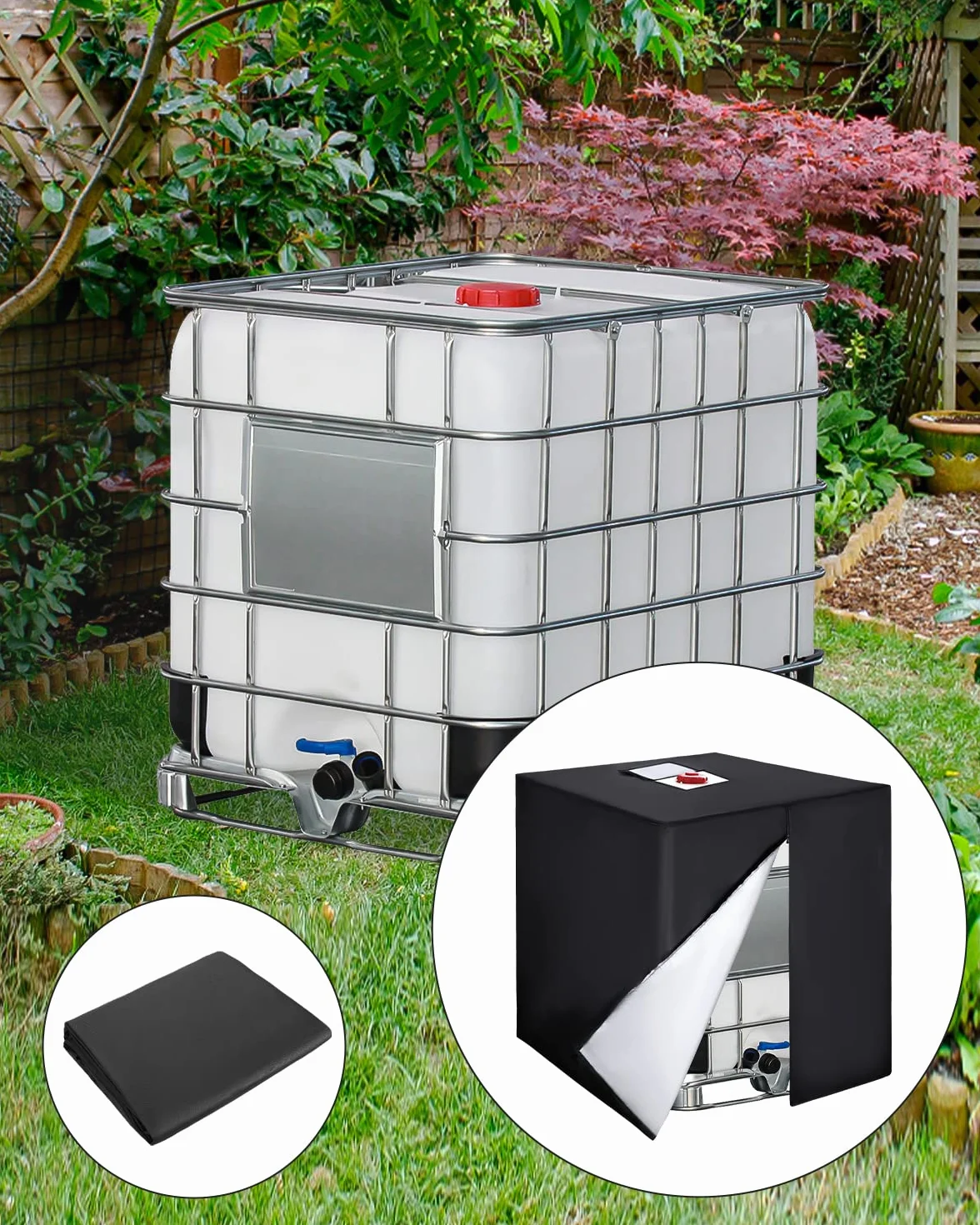 Bâche Protection Cuve IBC 1000L Anti-UV 420D 120x100x116cm Noir