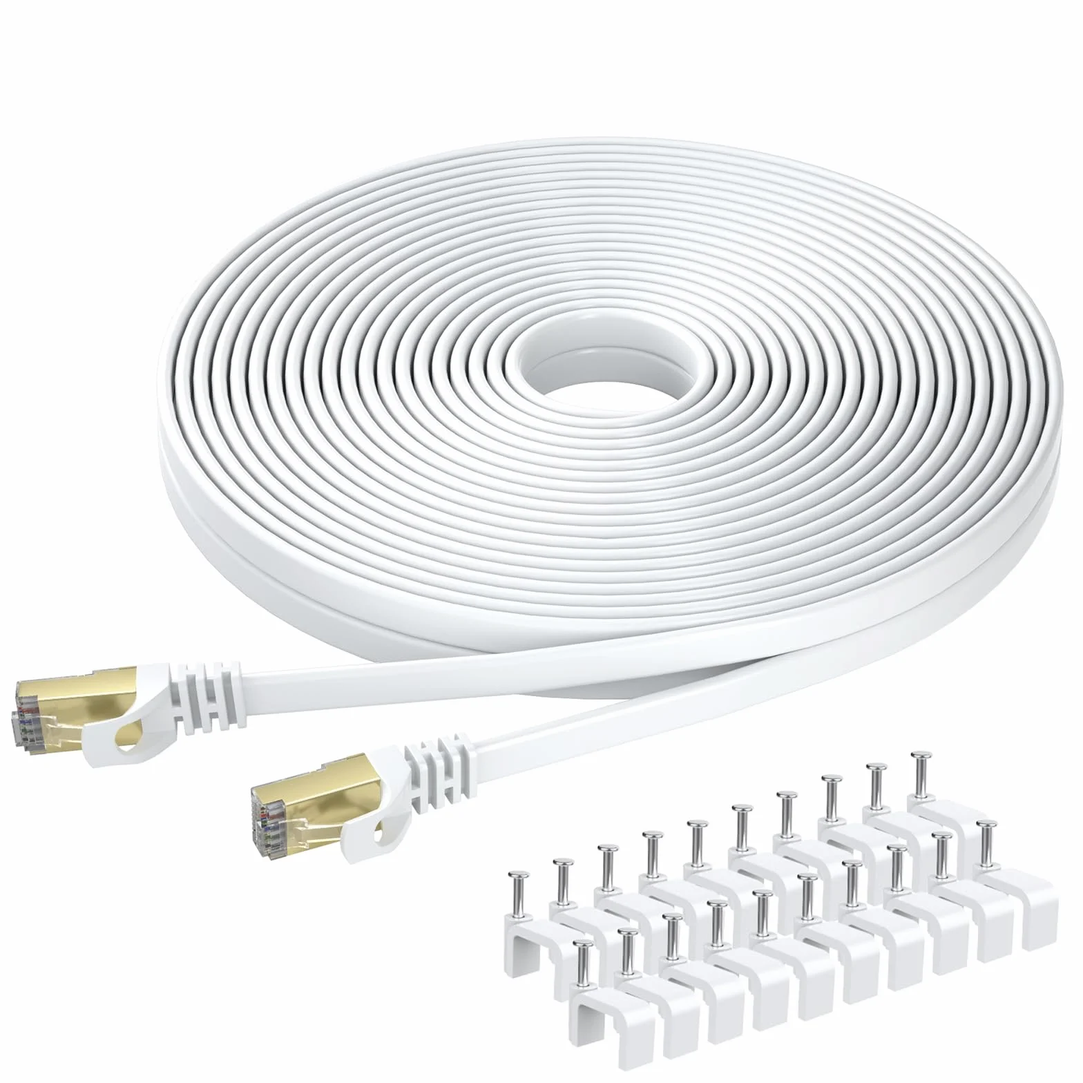 Câble Ethernet Cat 8 20M, Câble Réseau LAN Gigabit RJ45 Plat Haute Vitesse 40Gbps 2000MHz Blanc