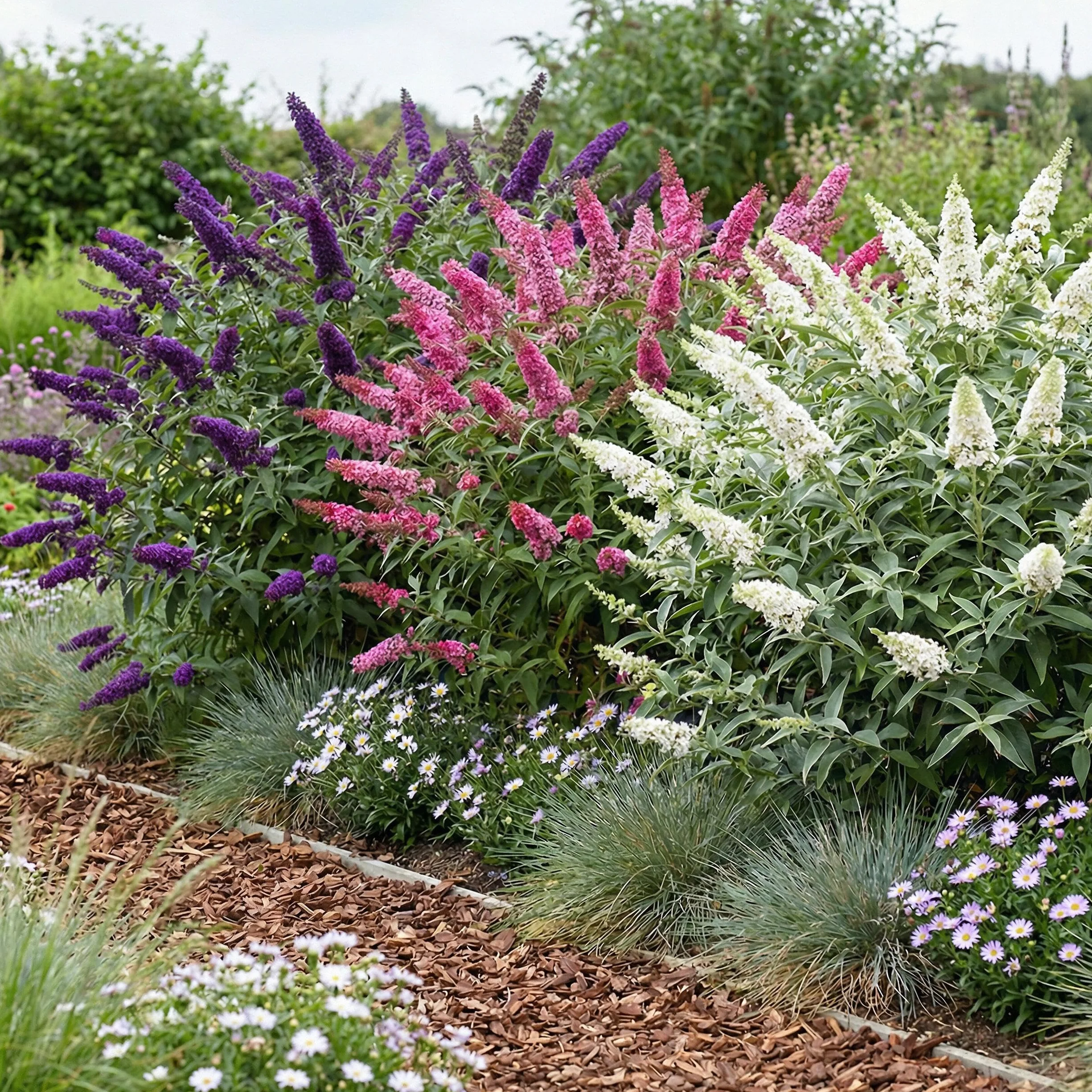 Buddleja davidii Tricolour Arbre à papillons 3 Plantes Pot 17cm Hauteur 45cm