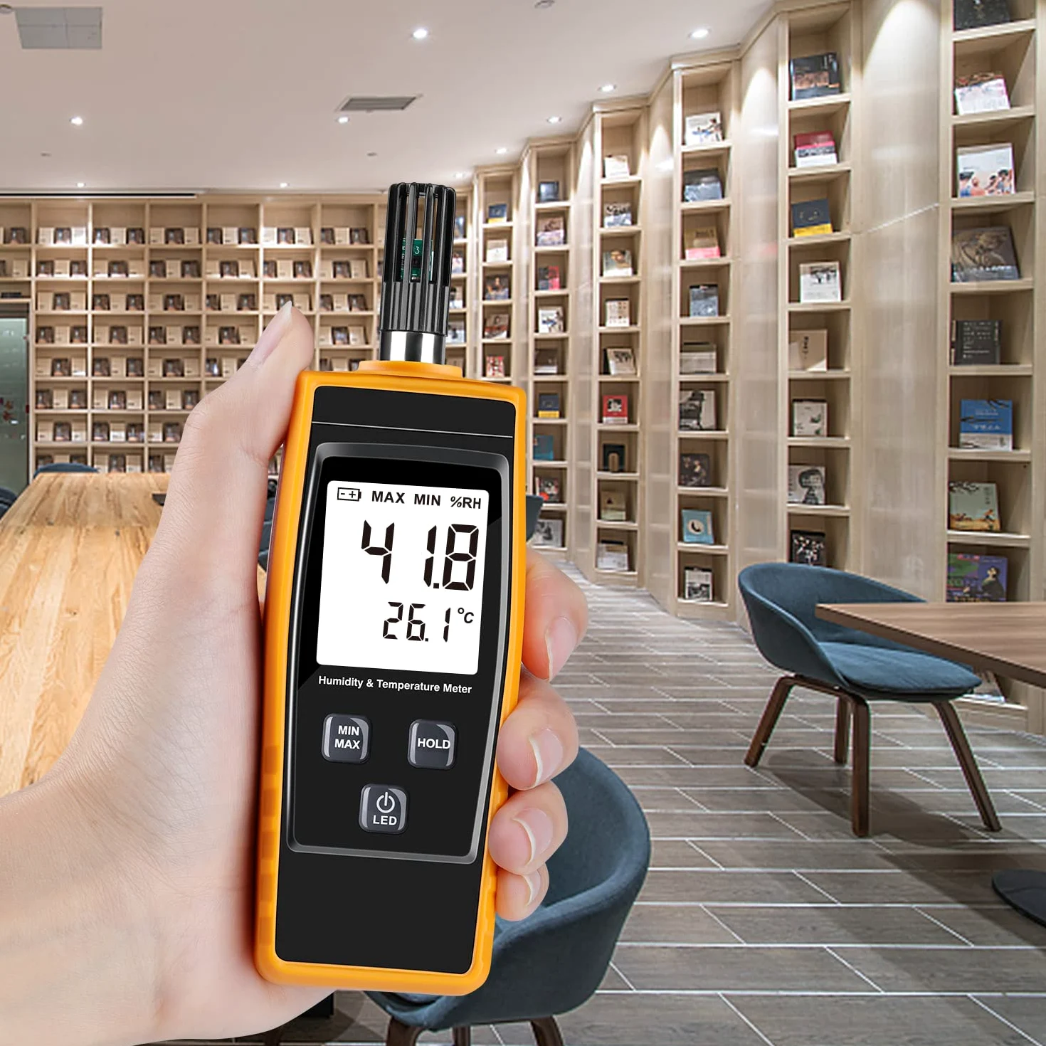 Hygromètre numérique portable - Thermomètre hygromètre 0 ~ 100 % RH/-30 ~ 60 °C - Écran LCD rétroéclairé - Jauge d'humidité pour l'extérieur, la maison, l'industrie, l'agriculture - Batterie incluse