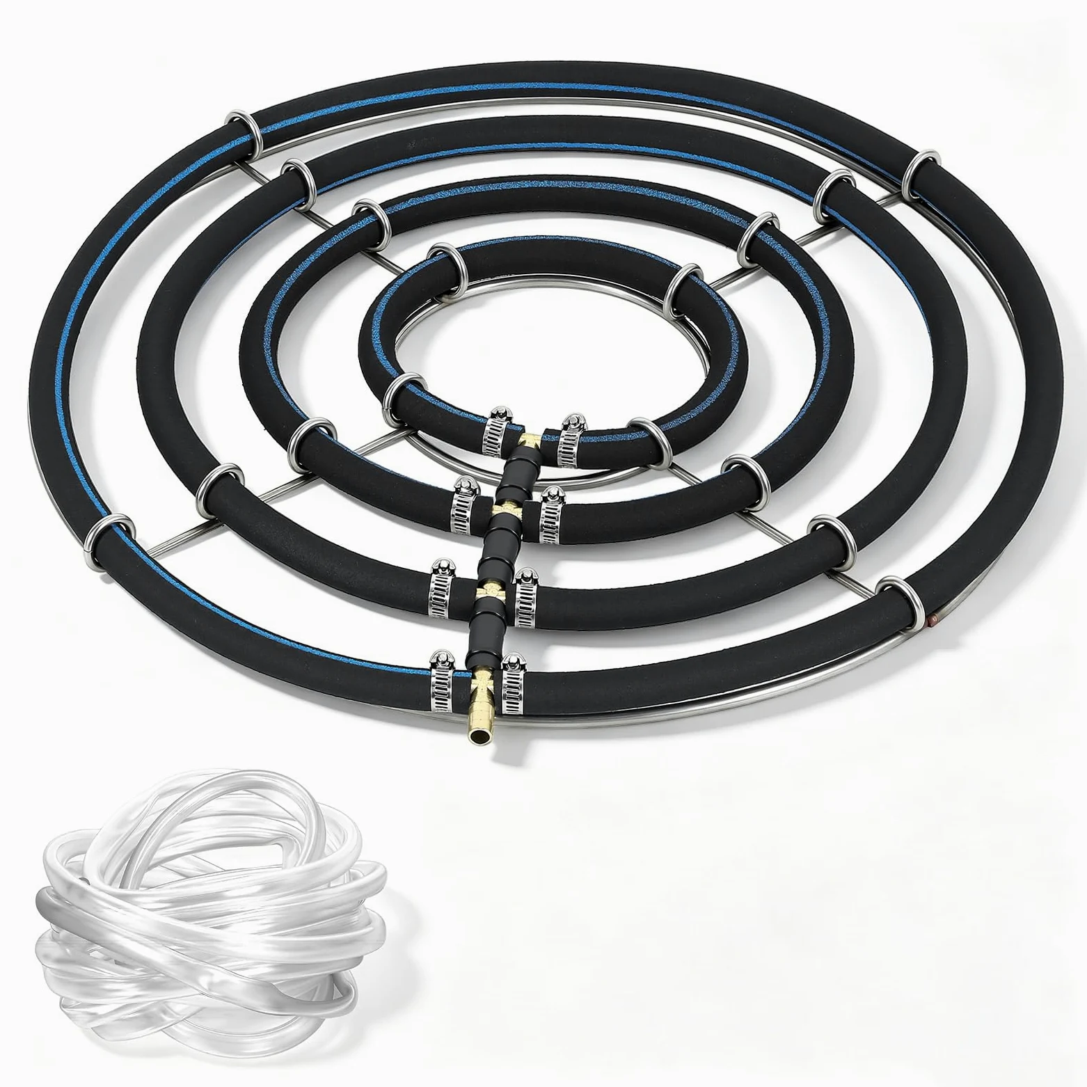 Aérateur bassin φ45cm, Anneau d'aération en acier inoxydable avec 5m tuyau | Diffuseu pour bassins à carpes koï, Conception à 4 boucles, diamètre 8mm tube, Oxygénation bassin pour bassins jardin