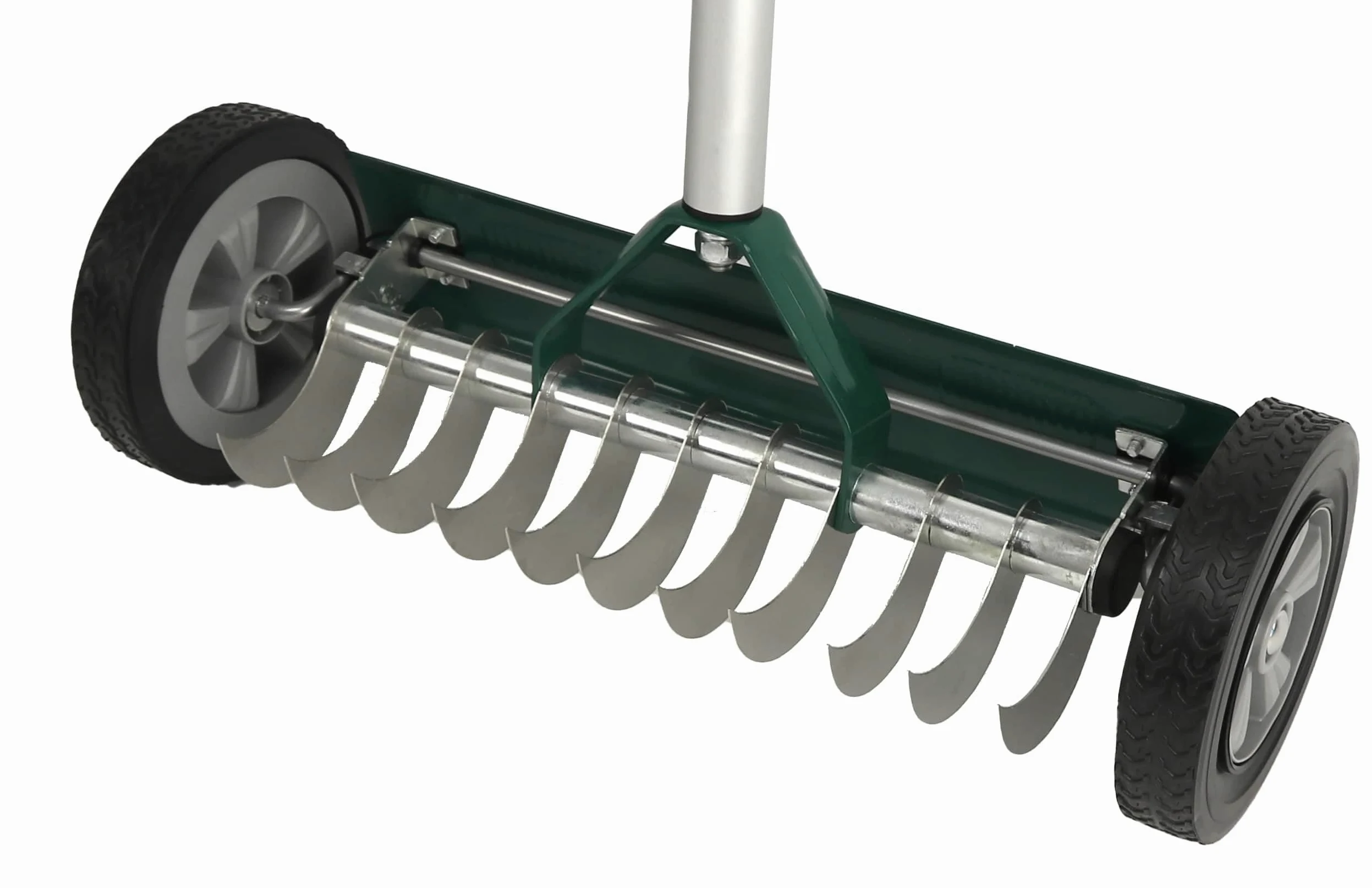 DAYGREEN Scarificateur manuel VT-32 - Éliminateur de mousse et de mauvaises herbes avec 11 lames en acier inoxydable - Largeur de travail de 32 cm - Roues à roulement doux pour la pelouse