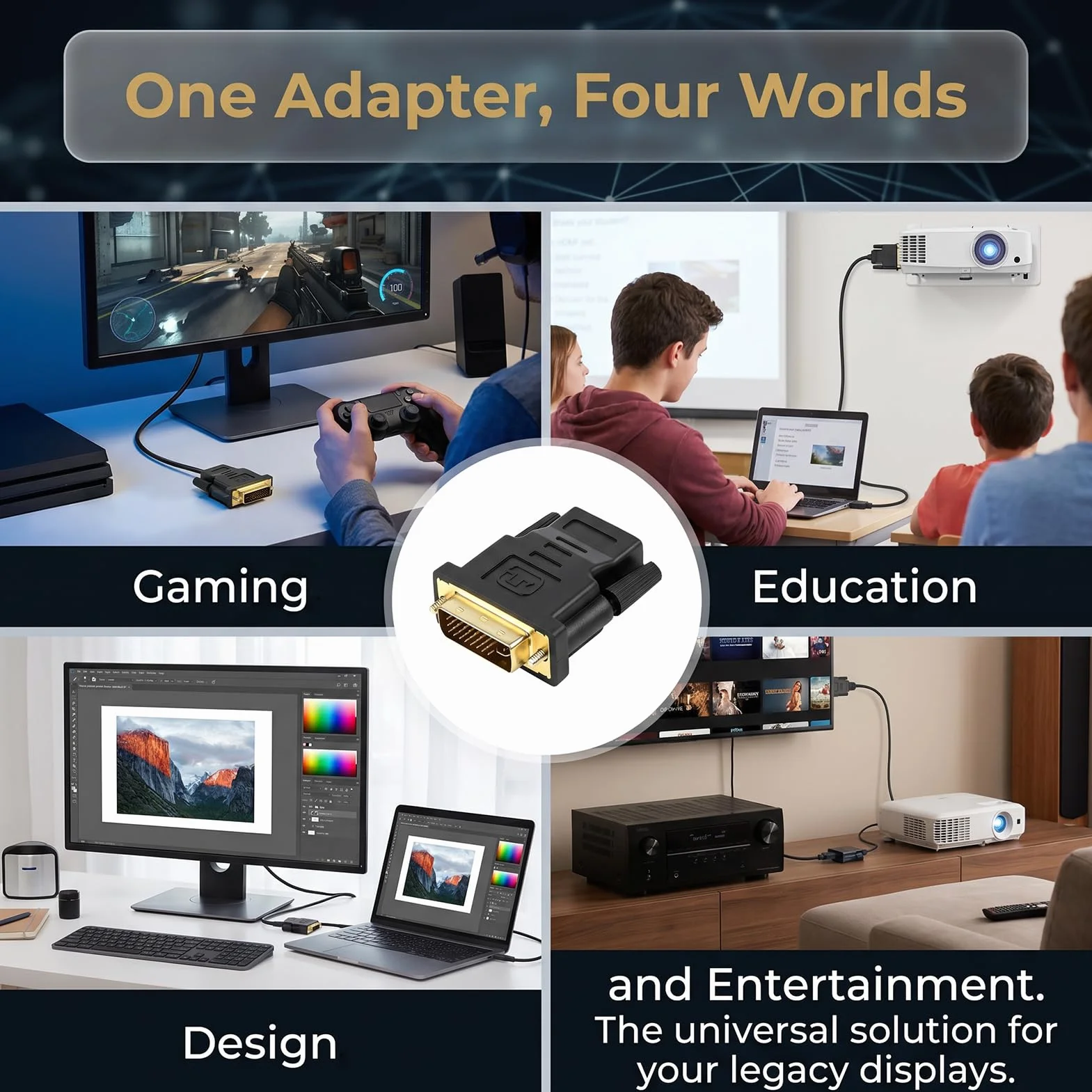 Adaptateur DVI vers HDMI 24+1, DVI-D mâle à femelle, contacts plaqués or pour PC, moniteurs, TV