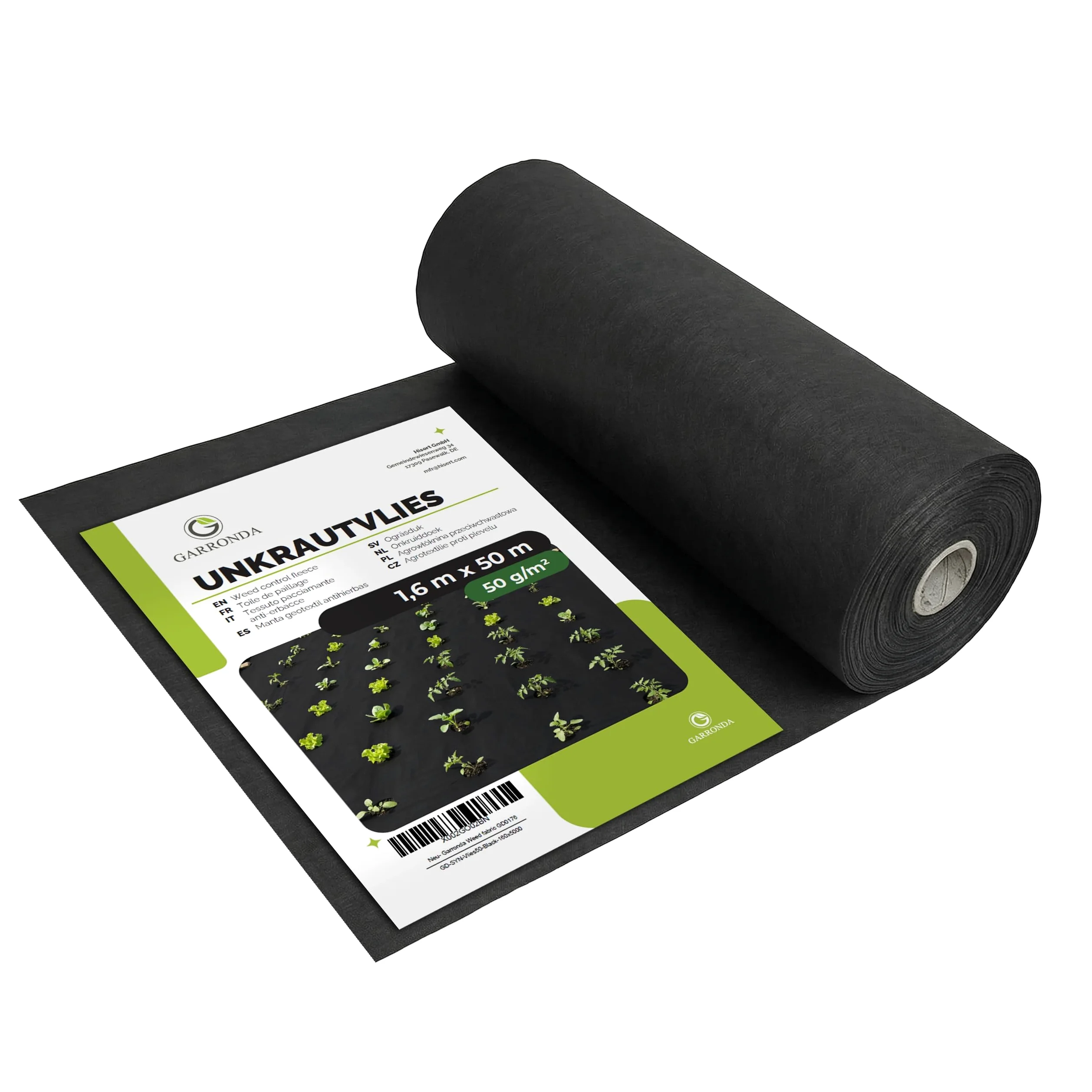 Garronda Toile de Paillage 1,6 x 50m 80m² Géotextile 50g/m² Noir GD-0176 | Toile Anti Mauvaises Herbes, Perméable à l’Eau, Stabilisée UV, Résistant à la Déchirure pour Jardin Potager Gravier et Écorce
