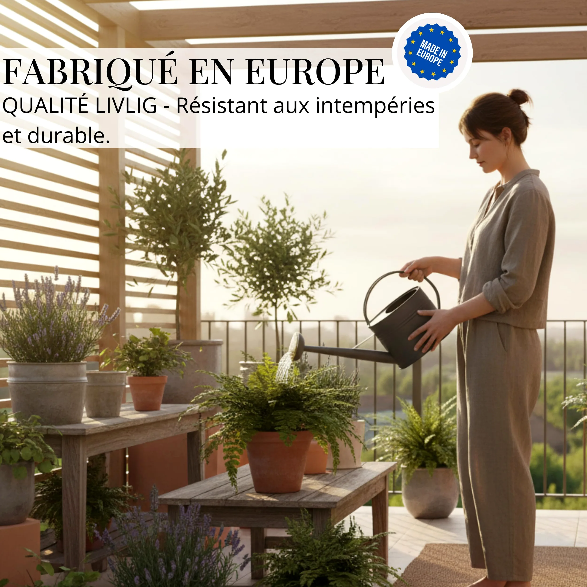 Livlig Arrosoir 5 Litres, Arrosoir pour Fleurs pour Jardin & Balcon, Arrosoir en Métal de Haute Qualité 5L en Métal Zingué et Douchette Détachable, Arrosoir Rétro avec Douchette en Laiton, Anthracite