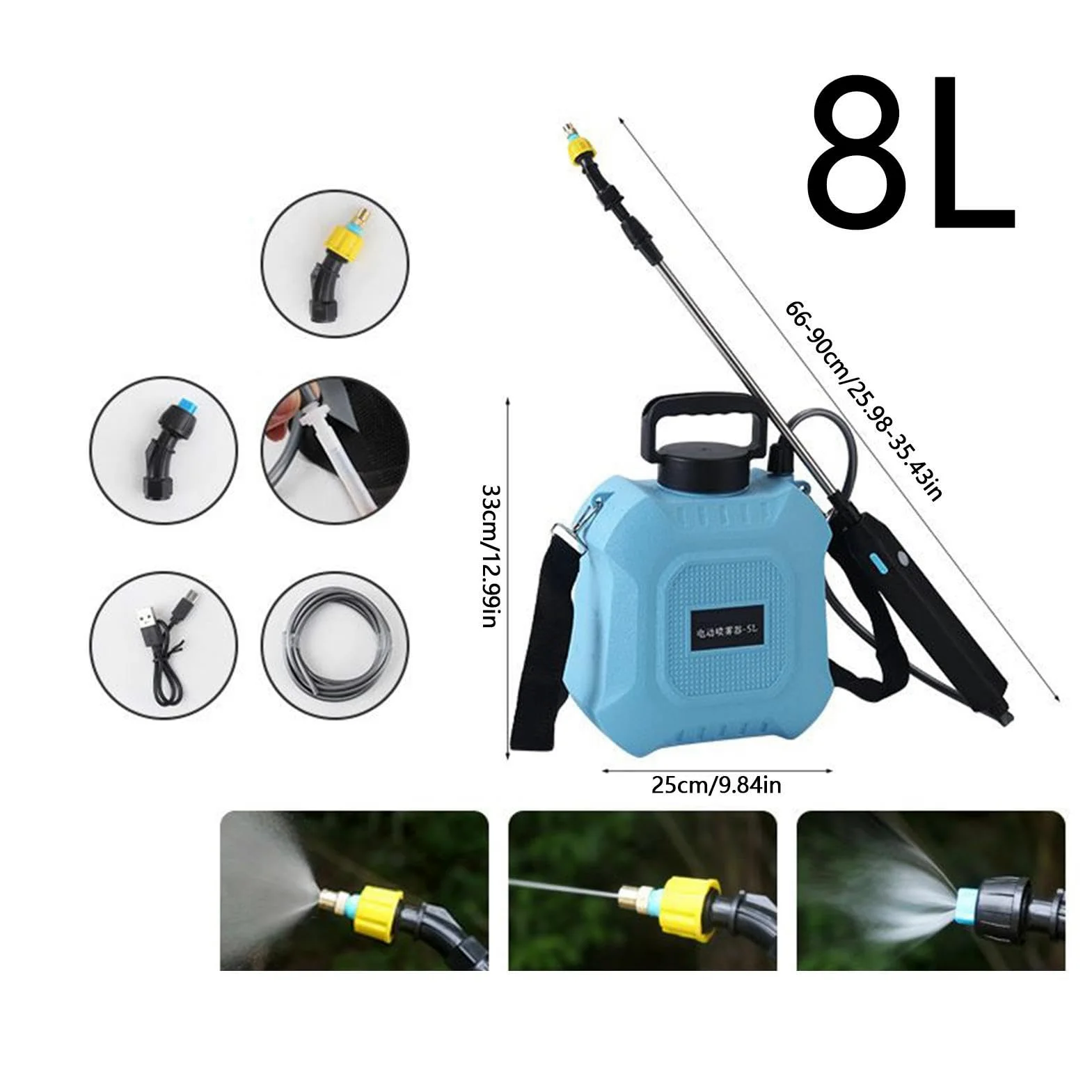 Pulvérisateur de jardin sans fil Réservoir D'Eau 5/8 L, Réglable | Pulvérisateur Électrique À Pompe Grand Réservoir D'Eau pour Arrosage Brumisation Nettoyage Extérieur Terrasse Pelouse