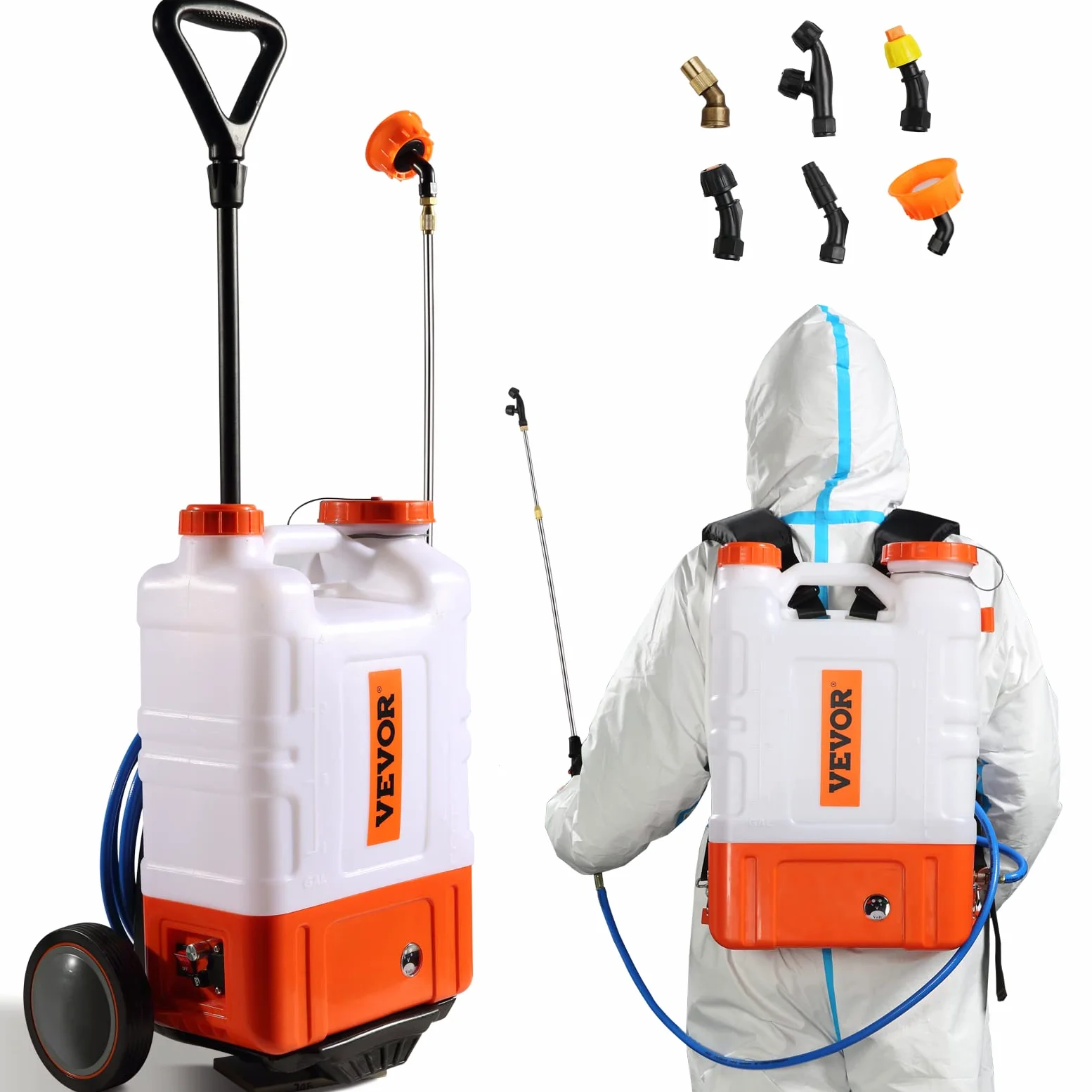 VEVOR Pulvérisateur à Dos avec Chariot, Pression réglable 0-94 PSI, réservoir 15 L sur Roues, avec 8 Buses, 2 Baguettes, Couvercle à Large Ouverture pour Jardin, désherbage, pulvérisation, Nettoyage