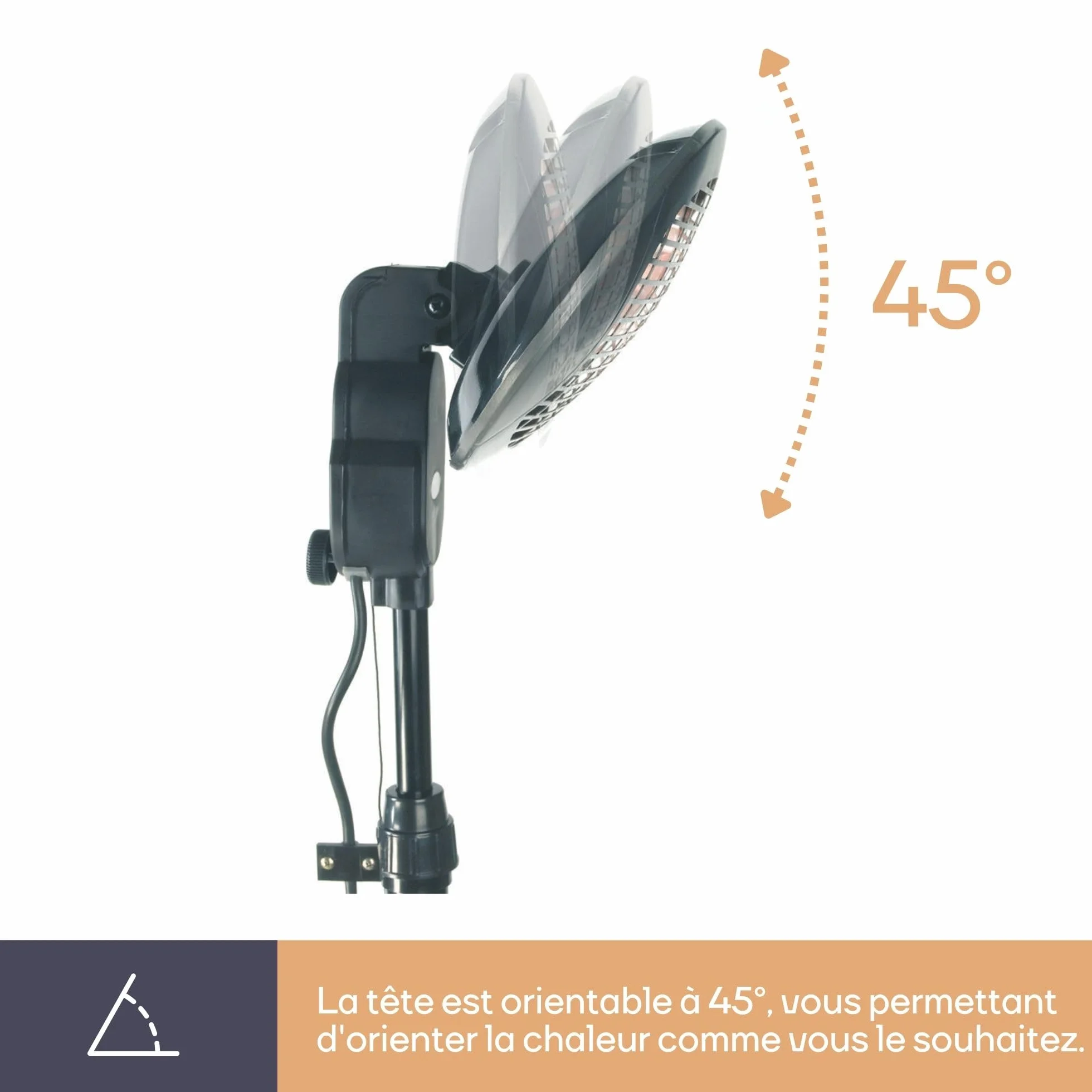 Perel Chauffage de terrasse sur pied 2000 W Quartz Protection anti-basculement 3 niveaux Résistant aux projections d'eau Métal Noir