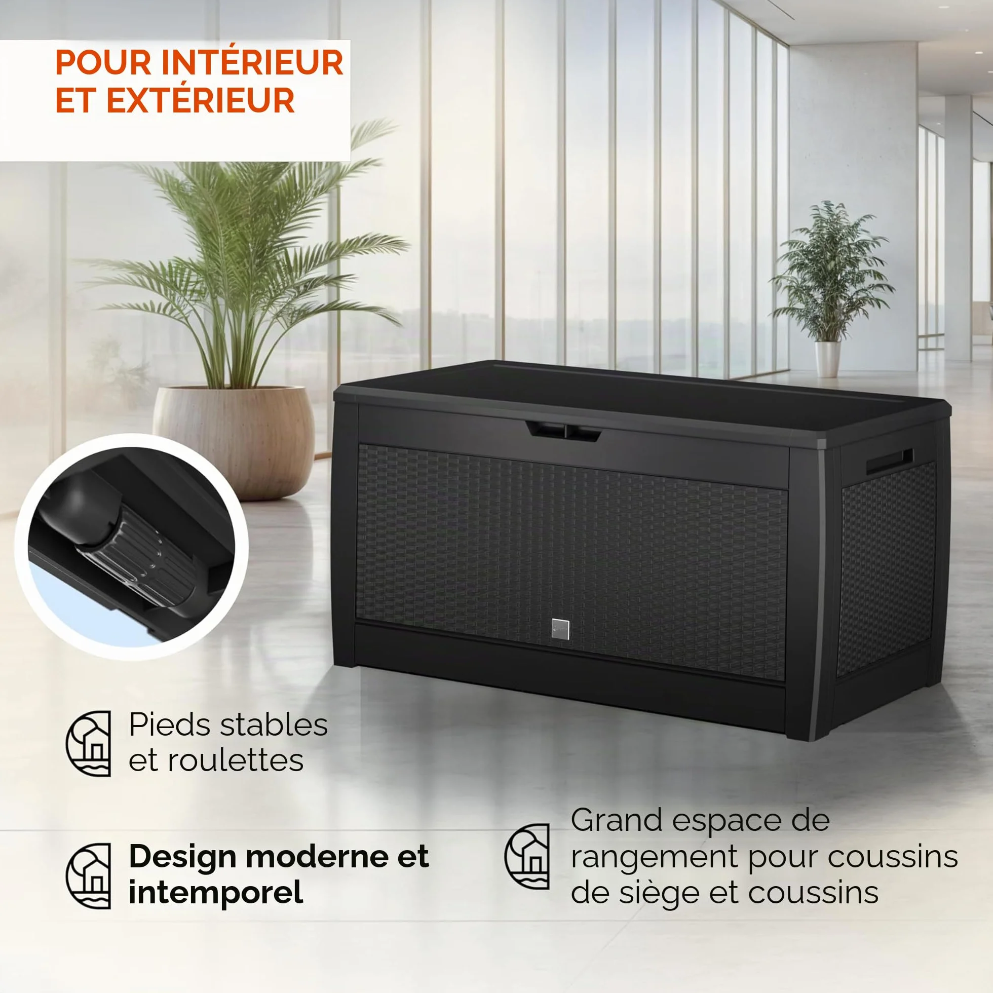 Casaria Caisse de rangement Exterieur Polyrotin Anthracite 310 litres Coffre de Jardin avec roulettes