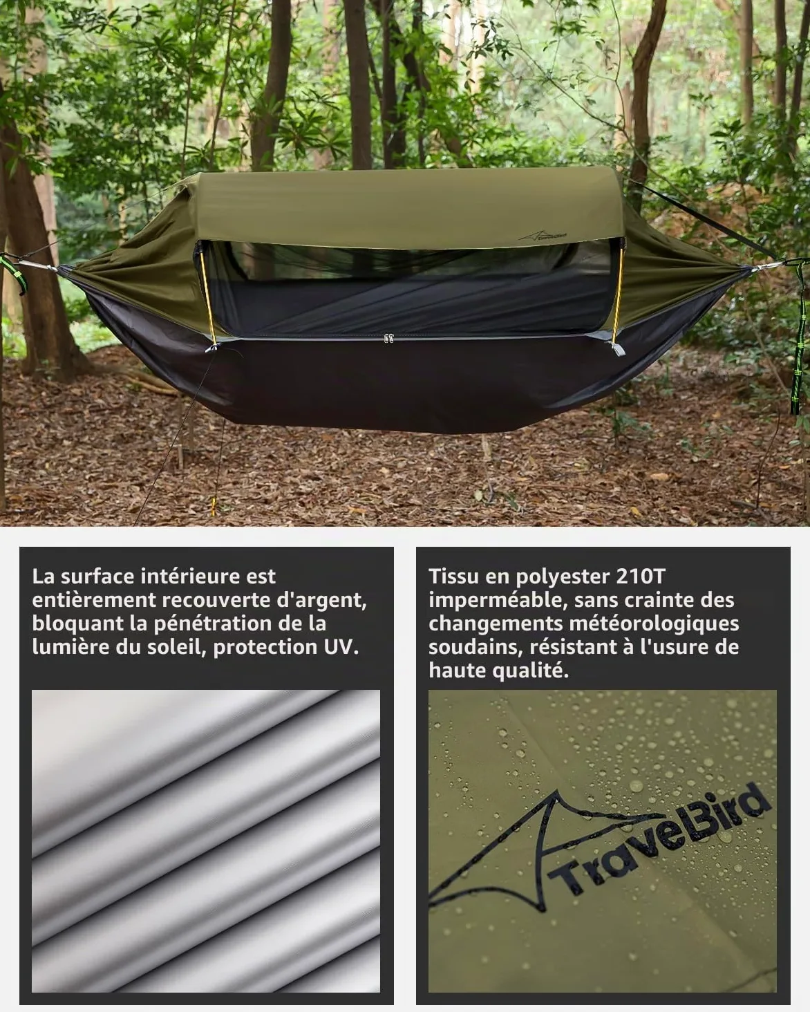 Hamac Tente avec Moustiquaire et Pare-Soleil Amovible, Fonction 4 en 1, Hamacs Exterieur Suspendus Légers, Tente de Bivouac pour l'extérieur, La Randonnée Camping dans Jardin