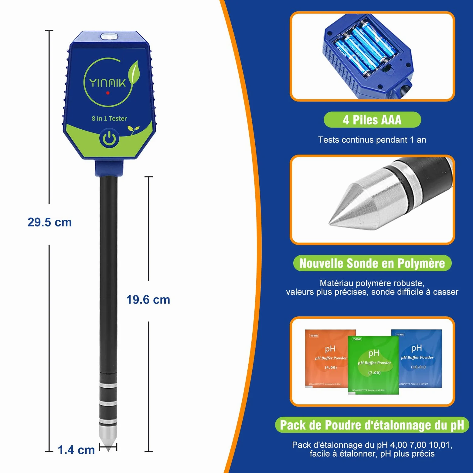YINMIK Testeur de pH du Sol de Jardin, Humidimètre du Sol | Kit de Test Intelligent 8 en 1 pour leSol, Convient pour : Jardins, Pelouses, Serres, Agriculture et Cours Arrière
