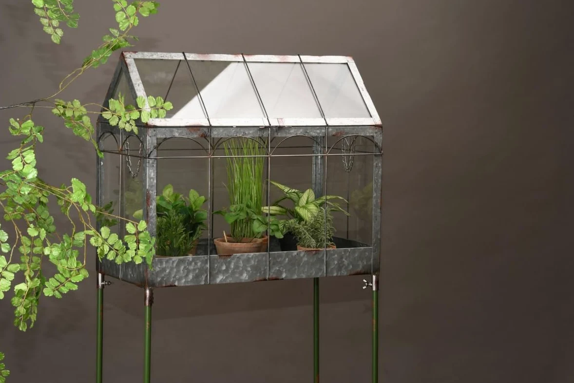 Esschert Design Serre avec Support 114 cm en métal et Verre décoratif Petites Fleurs