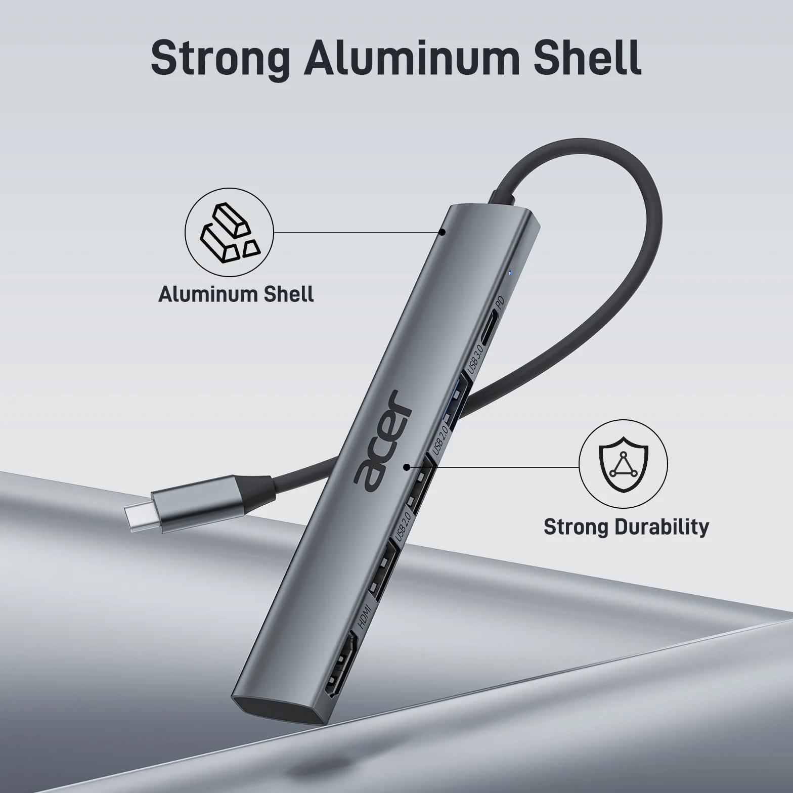 Acer Hub USB C 5-en-1 Adaptateur USB C vers HDMI 4K PD 100W Multiport USB 5Gbps