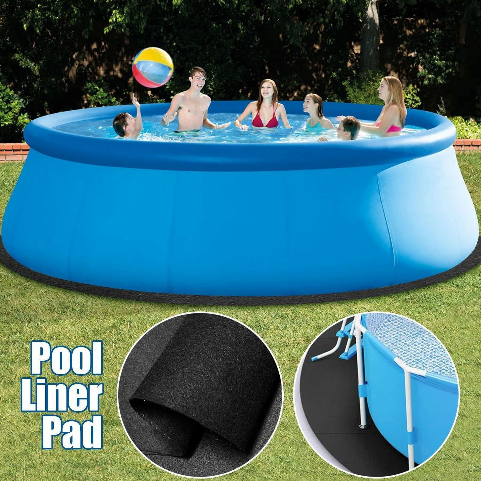 Générique Tapis De Sol pour Piscine Hors Sol Ronde, Epais Bâche De Sols pour Piscine Rond De 300 366 400 440 Cm, Noir Antidérapant Tapis De Sols Protecteur pour Spa Gonflable Accessoires D'extérieur