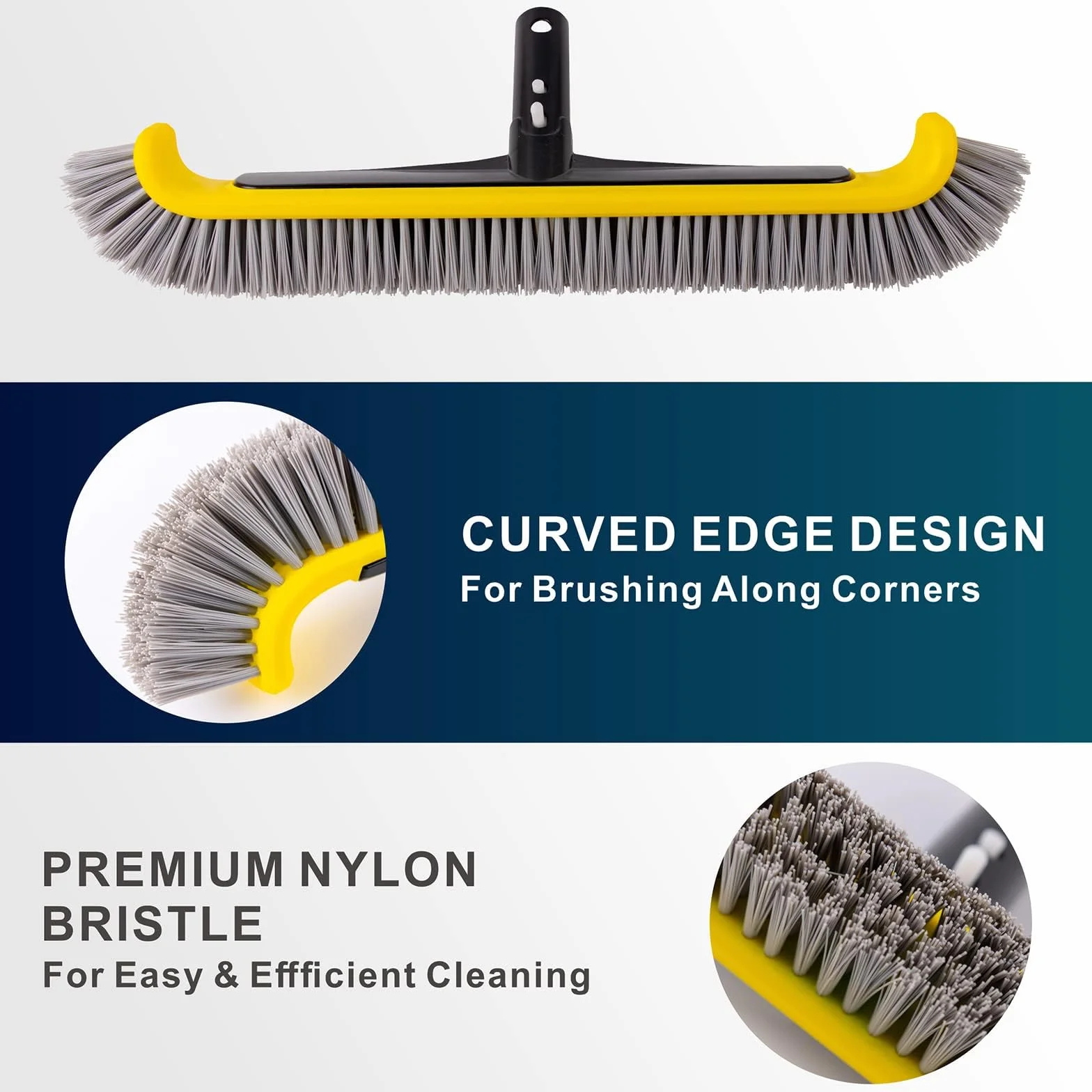 POOLAZA Brosse pour piscine avec manche en aluminium, tête robuste, brosse en nylon nettoyage parois marches angles