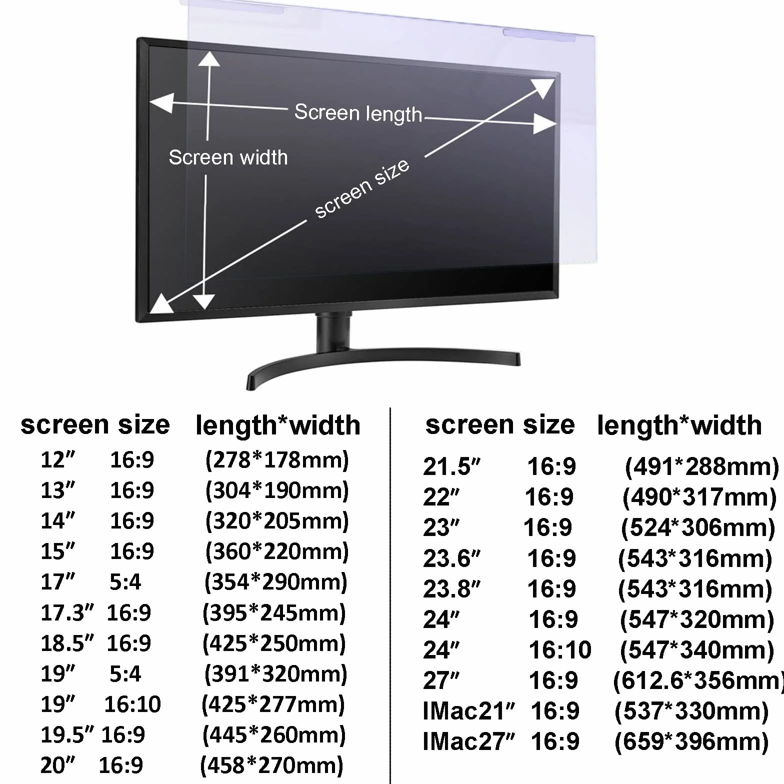 Filtre écran anti-lumière bleue 12-27 pouces amovible protection moniteur PC