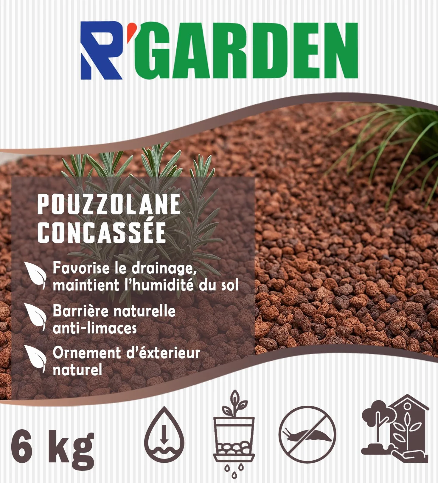 Pouzzolane concassée 6/12 mm Roche volcanique naturelle pour paillage drainage pH Neutre Longue durée 2 kg