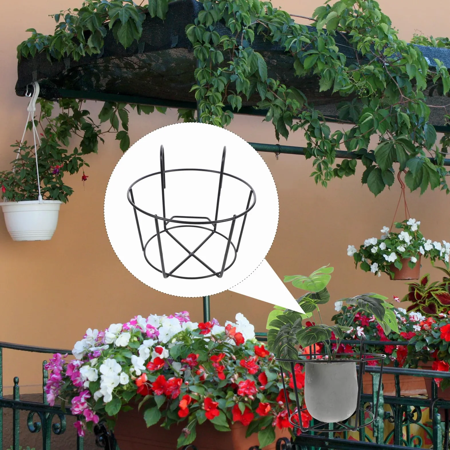 BESPORTBLE Lot de 2 Supports de Pot de Fleurs - Vase à Plantes - Crochets Suspendus pour Plantes - Panier à Fleurs en métal - pour clôture - Support Mural