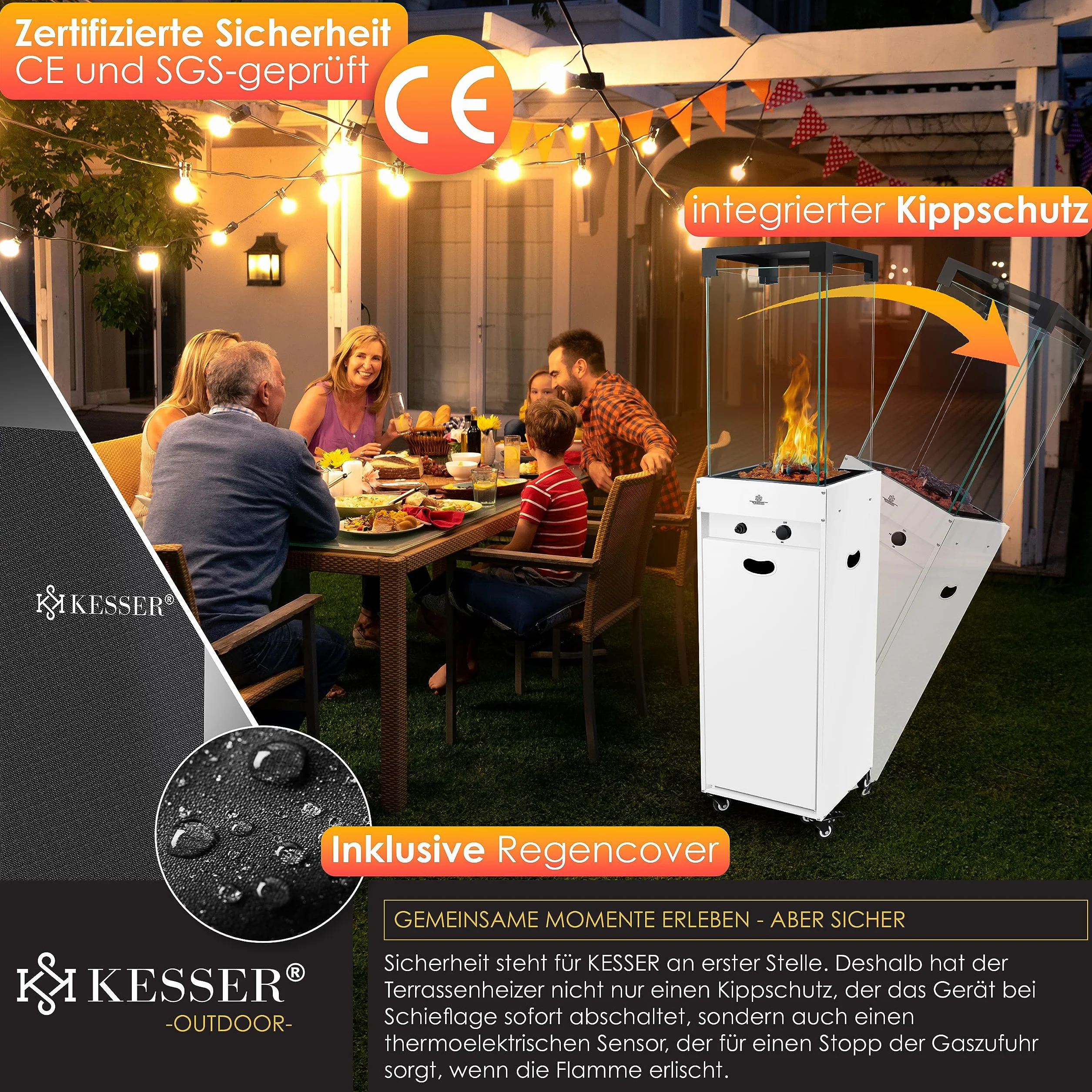 KESSER Chauffage Radiant à Gaz Terrasse avec Housse Protection, Roulettes, Blanc
