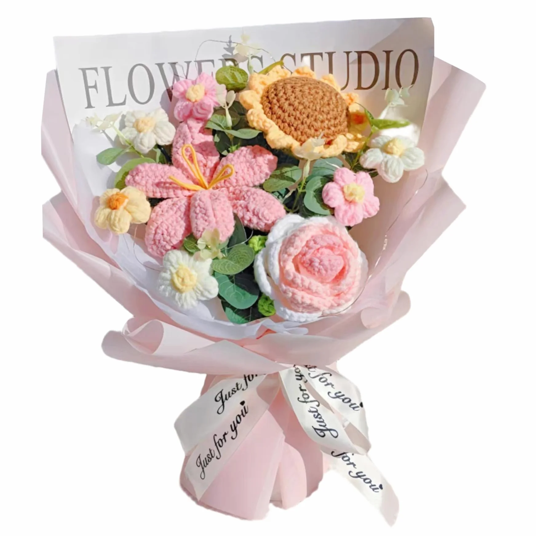 Bouquet de Fleurs de Crochet, Rose réaliste, Tournesol en Tricot Doux pour Cadeaux décoration intérieure