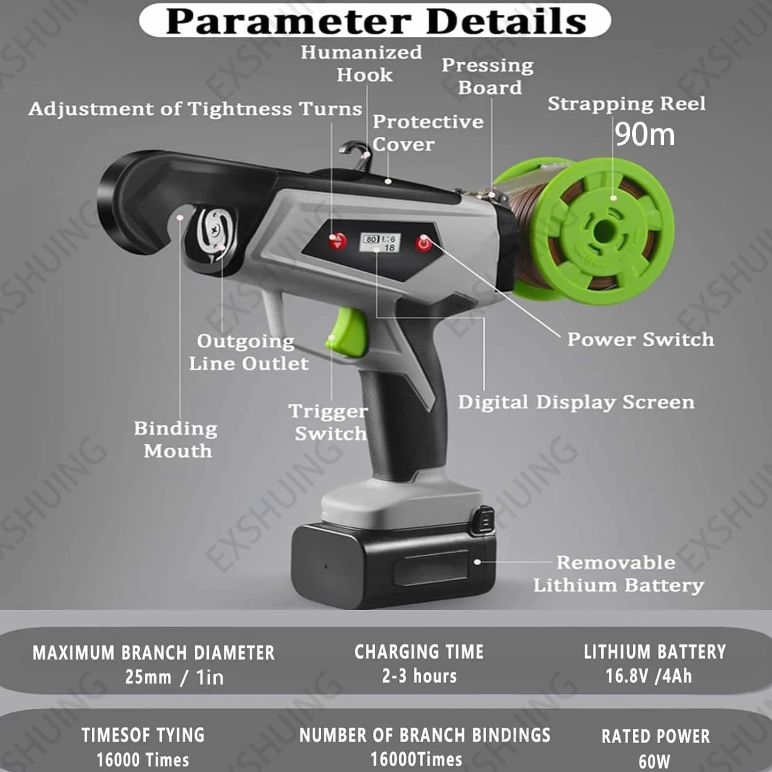 Machine À Attacher Les Plantes Électrique, Outil Automatique De Ligature Avec Écran Led Hd, 2 S Par Lien, Diamètre Max 25 Mm (1 Po), Léger 800 G (1,76 Lb) Pour Treillis Tomates Raisins(2RollsStrap)
