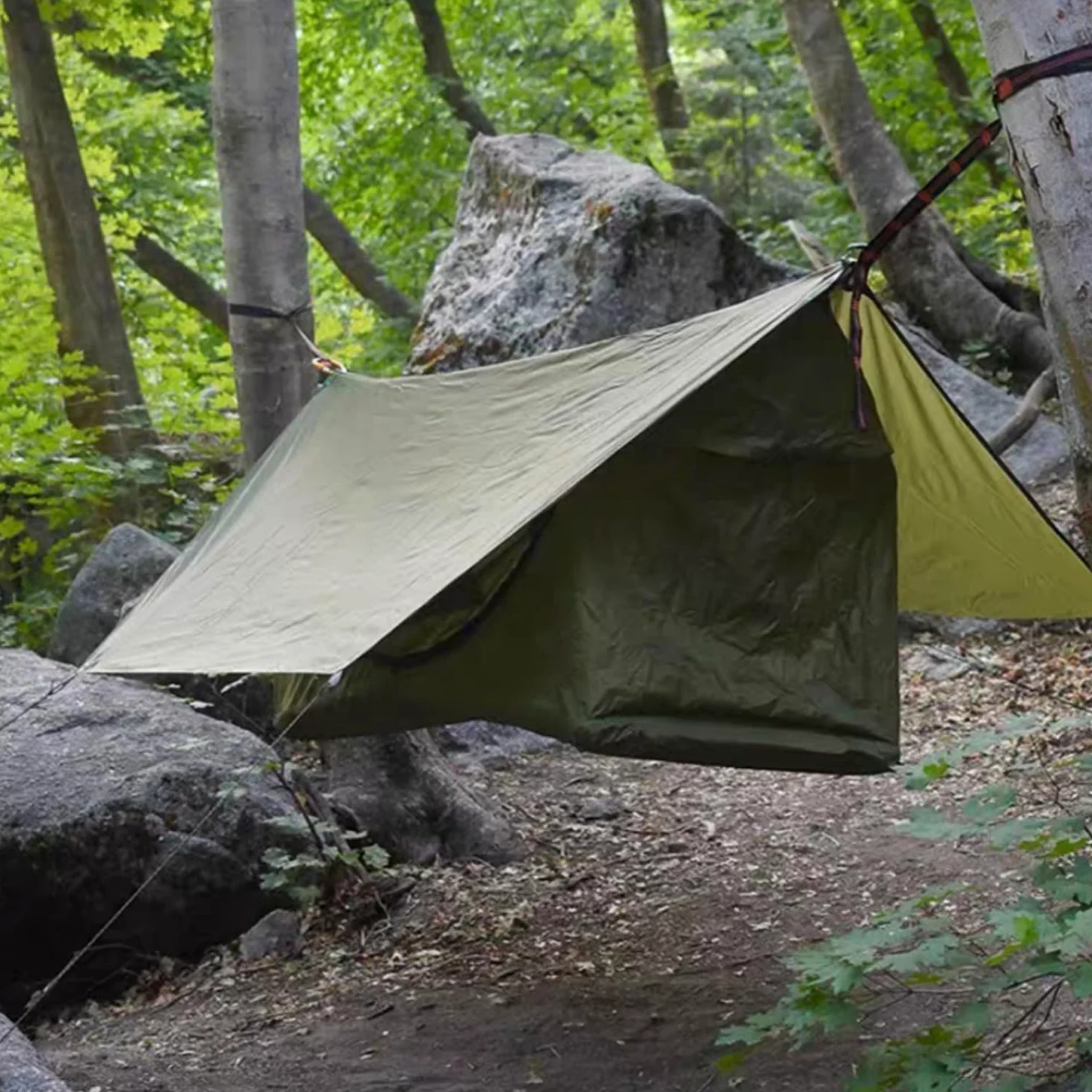 TFixol Hamac de camping gonflable pour lit simple, léger, portable, balançoire, pour la maison, le camping, la randonnée, les voyages, la randonnée - Vert moustique