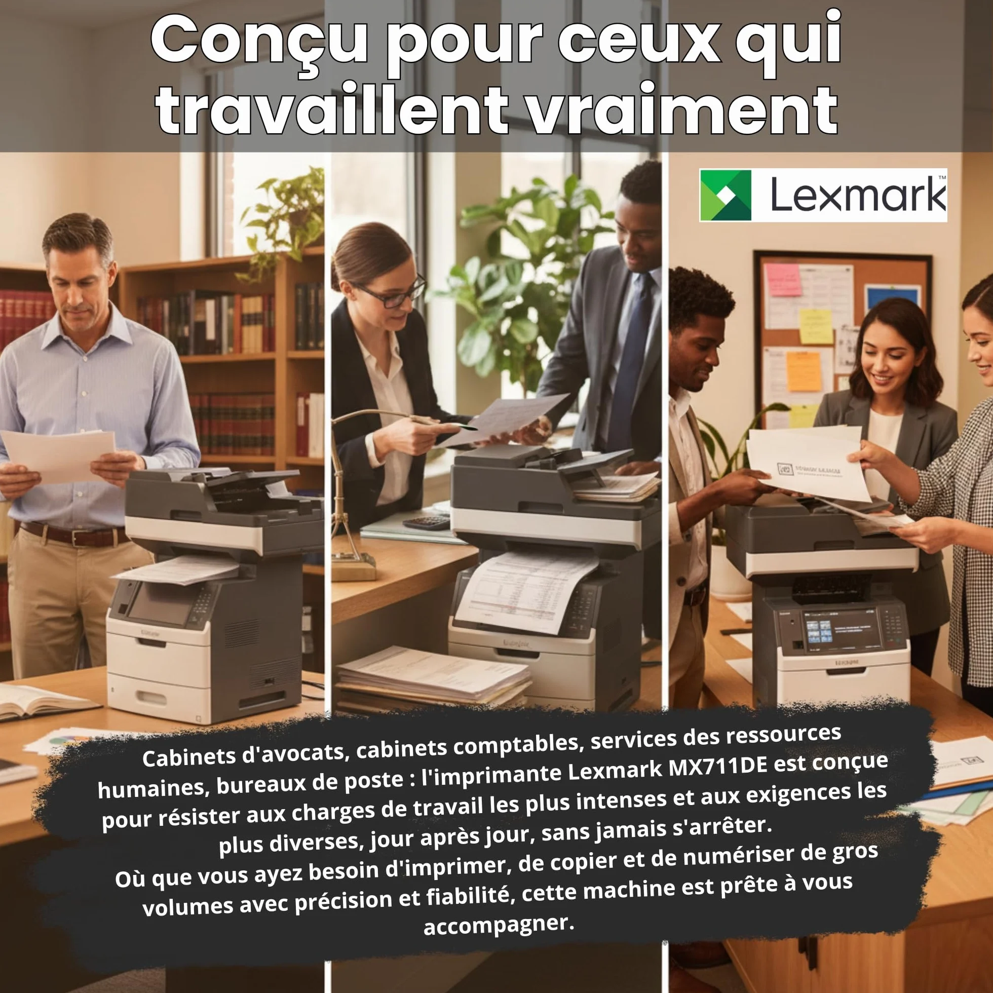 Lexmark MX711de Imprimante Multifonction Laser Monochrome A4 Noir et Blanc 70 ppm Recto Verso Fax Ethernet