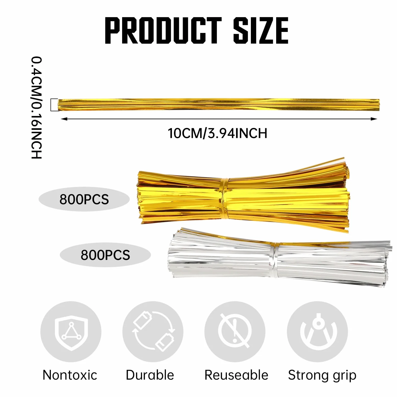 Jeffdad 1600 pièces Attaches torsadées métalliques, Attaches torsadées de 4 "pour Sacs en Plastique, Sacs Attaches torsadées en Aluminium pour Sacs à Pain, Sacs Cadeaux, Sacs à friandises, Sacs à Bon