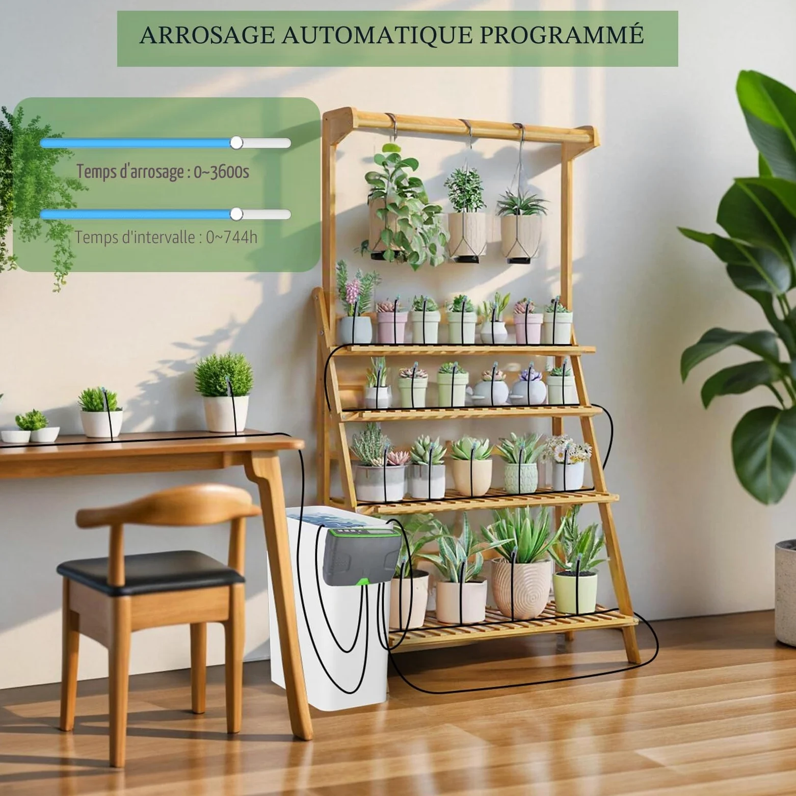 Arrosage automatique intérieur, système d'irrigation avec double pompe, contrôle indépendant, quantité d'eau réglable, kit d'irrigation goutte à goutte DIY pour 20 plantes en pot, idéal comme système