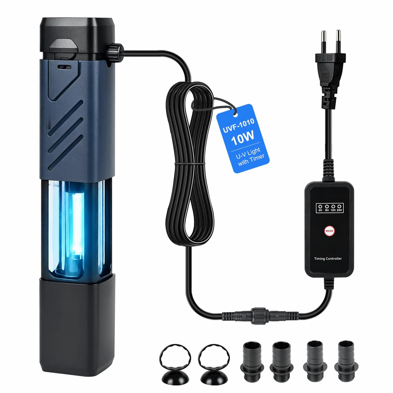 EXLECO 10W UV Stérilisateur pour Aquarium, Clarificateur à Glissière | avec 4 Niveaux de Minuterie, Usage Aquatique et Terrestre, pour Aquariums de 100 à 180 cm, Contrôle des Algues, UVF-1010