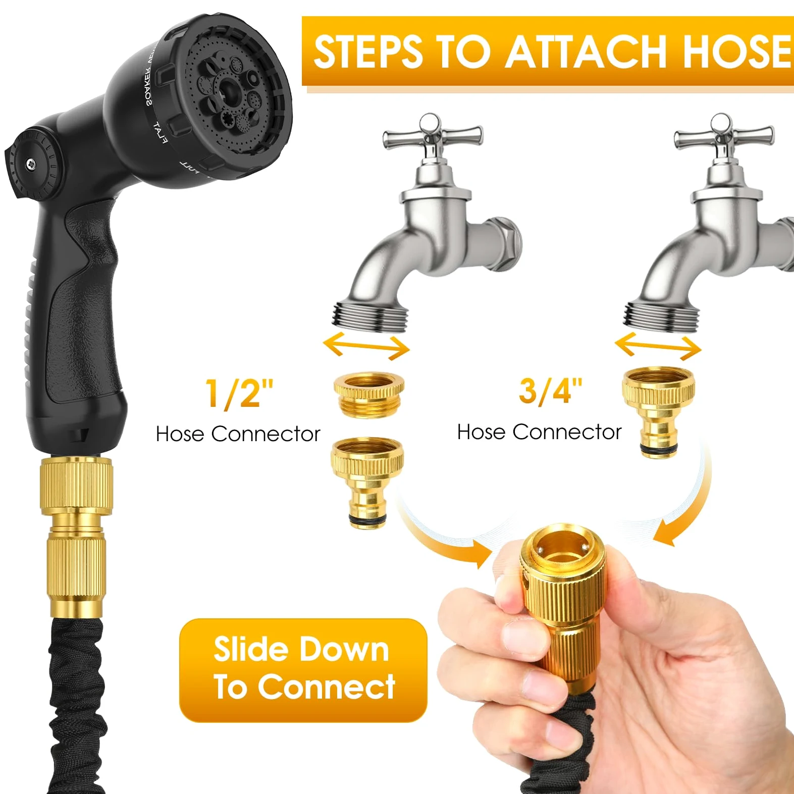 Tuyau d'arrosage extensible de 30,5 m – Tuyau d'arrosage avec pistolet à 10 fonctions et raccords en laiton de 1,9 cm, 1,27 cm, tuyau d'arrosage flexible sans nœud, 3 couches de latex dans un tuyau