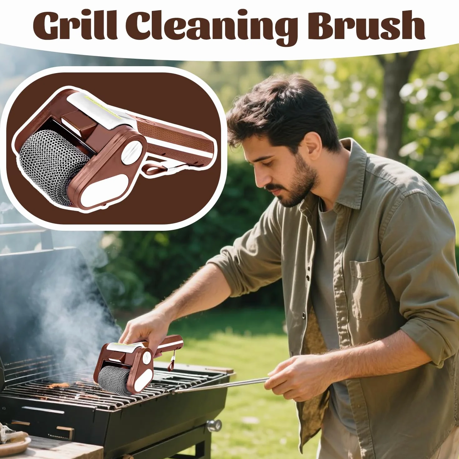 Vibbang Nettoyeur de gril électrique sans fil, Brosse Barbecue acier inoxydable 304, 350 TR/Min