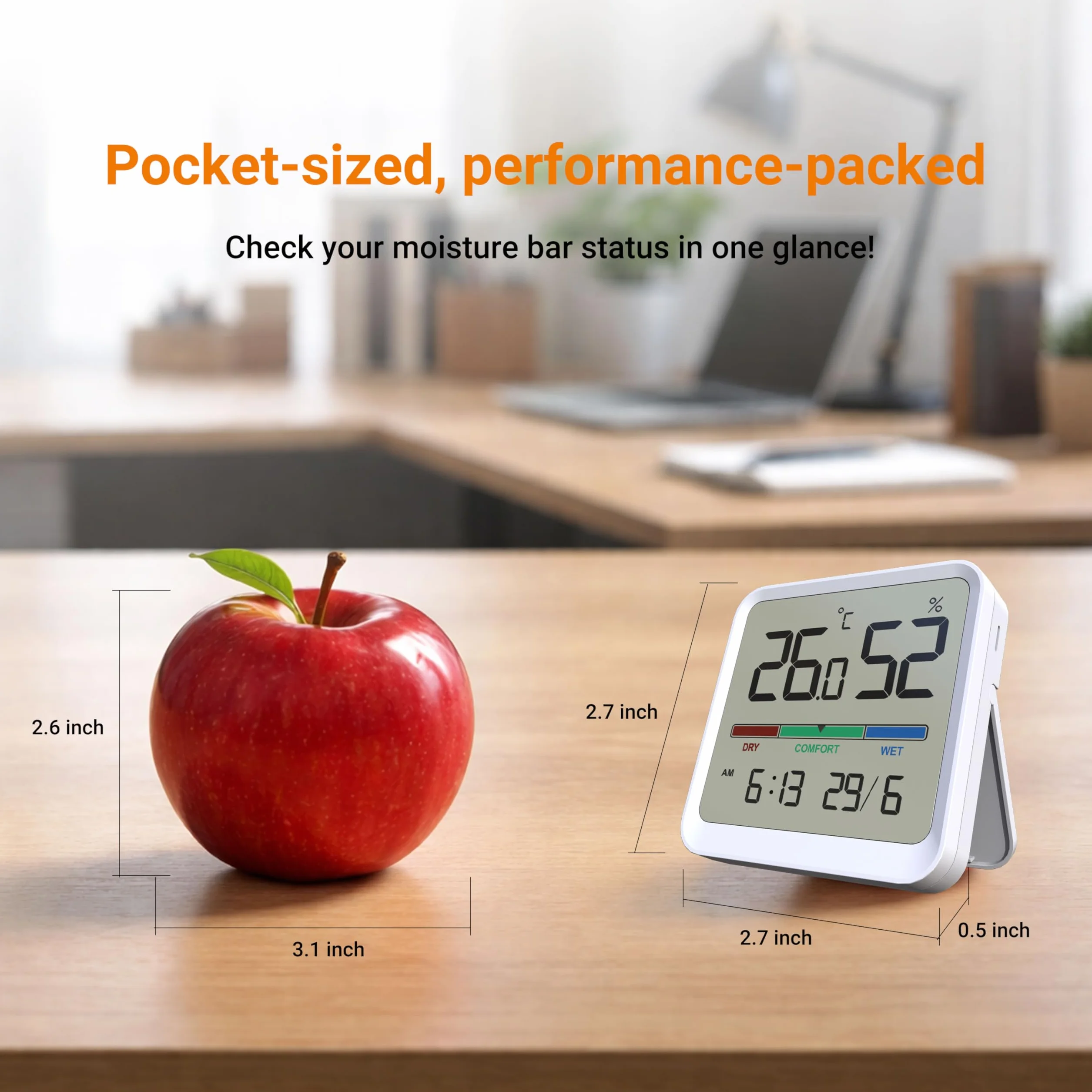 Temtop Thermomètre Hygromètre d'Intérieur Numérique T1-SE - Moniteur Température Humidité avec Affichage Heure Date Haute Précision