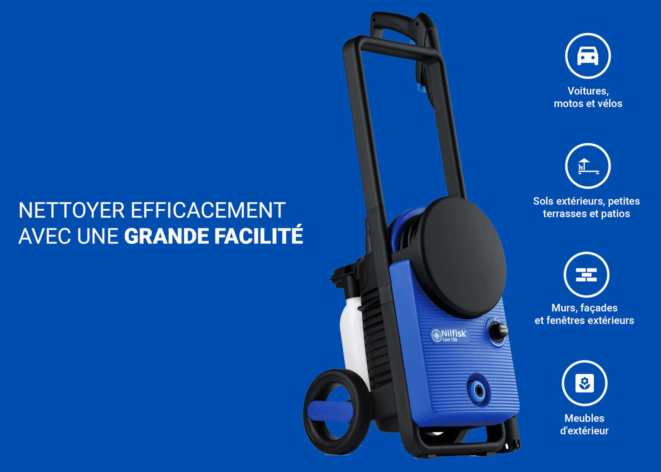 Nilfisk Nettoyeur Haute Pression Core 130 Bars avec PowerControl - Mini Nettoyeur pour l'extérieur, Terrasses, Fenêtres et Voitures (1500 W) 128471256