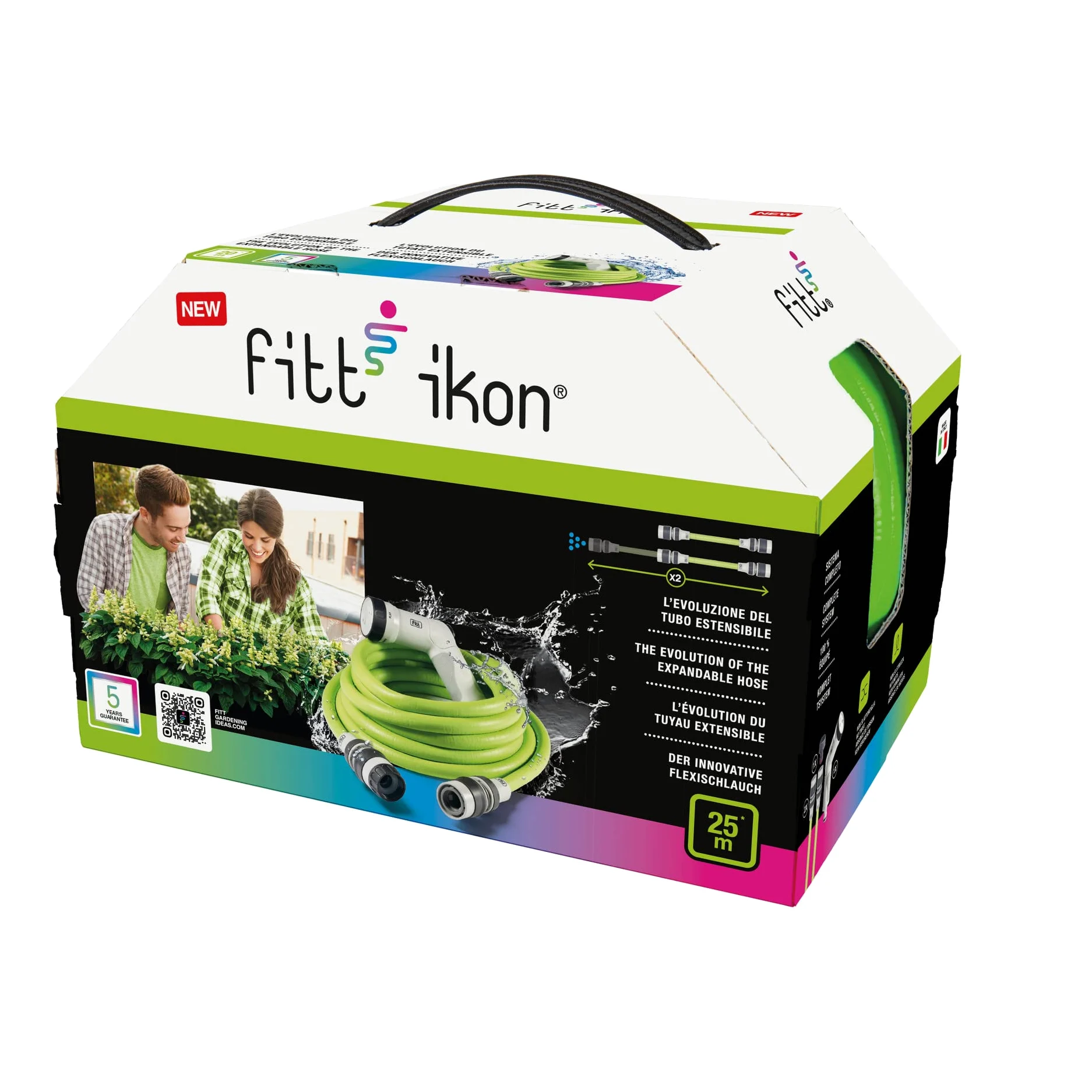 FITT IKON 25 m - Tuyau d'arrosage extensible, compact, léger et prêt à l'emploi, avec pistolet multi-jet, Lime