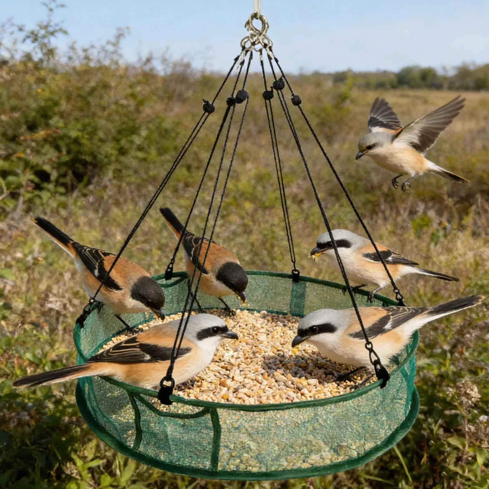 Mangeoire Oiseaux Extérieur à Suspendre Bacs Récupération Nourriture 61cm Réglable Jardin