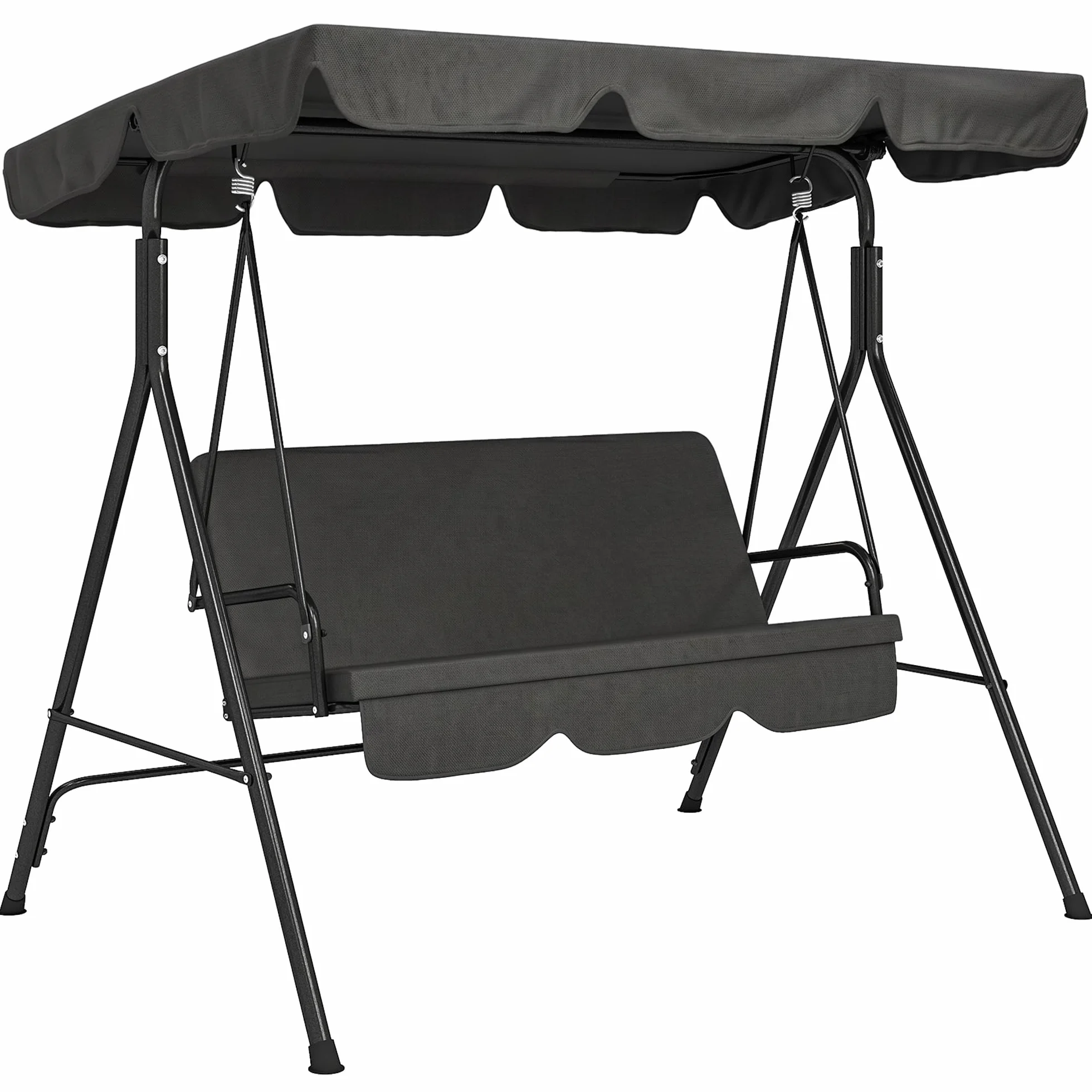 Outsunny Balancelle de Jardin 3 Places Toit Inclinaison réglable Acier Noir