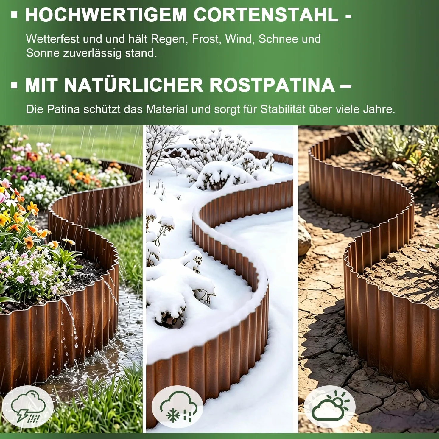 Nuyoah Bordure de pelouse en métal Corten - 20 cm x 6 m - Bordure de parterre en acier court - Bordure de pelouse flexible - Aspect rouille - Brise-vue de pelouse - Résistant aux intempéries - Pour
