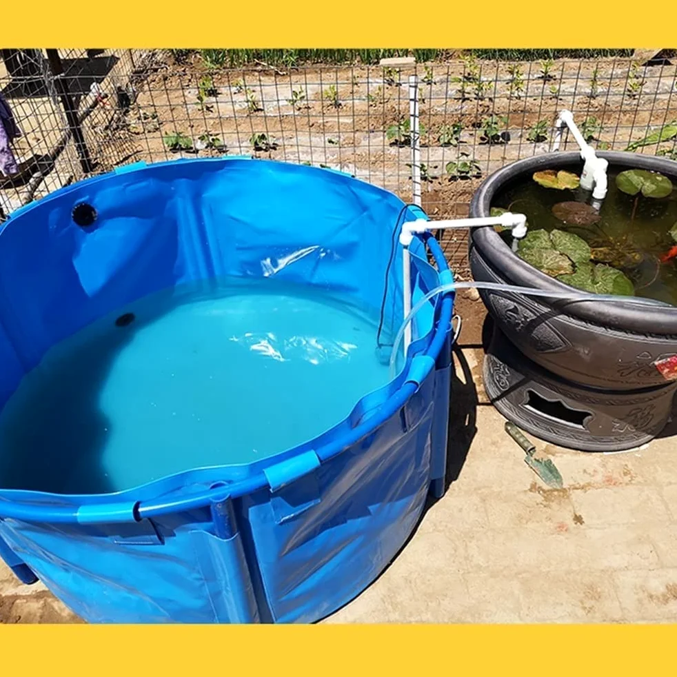 Bassin à poissons circulaire hors sol avec support, comprend une vanne de vidange, parfait pour le jardin, la piscine ou la ferme, installation durable et simple