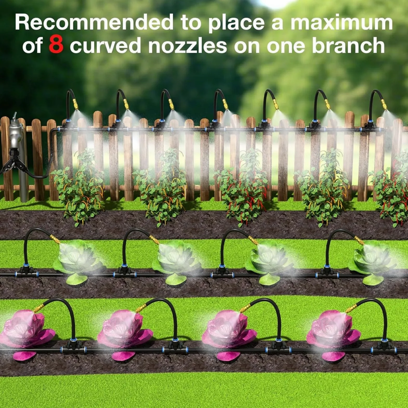 Système D’Arrosage Automatique 30m, 16 Buses Orientables, Kit de Brumisation 6mm en Laiton pour Jardin, Serre et Terrasse, Installation Sans Outil, Jusqu’à 80% d’Eau Économisée